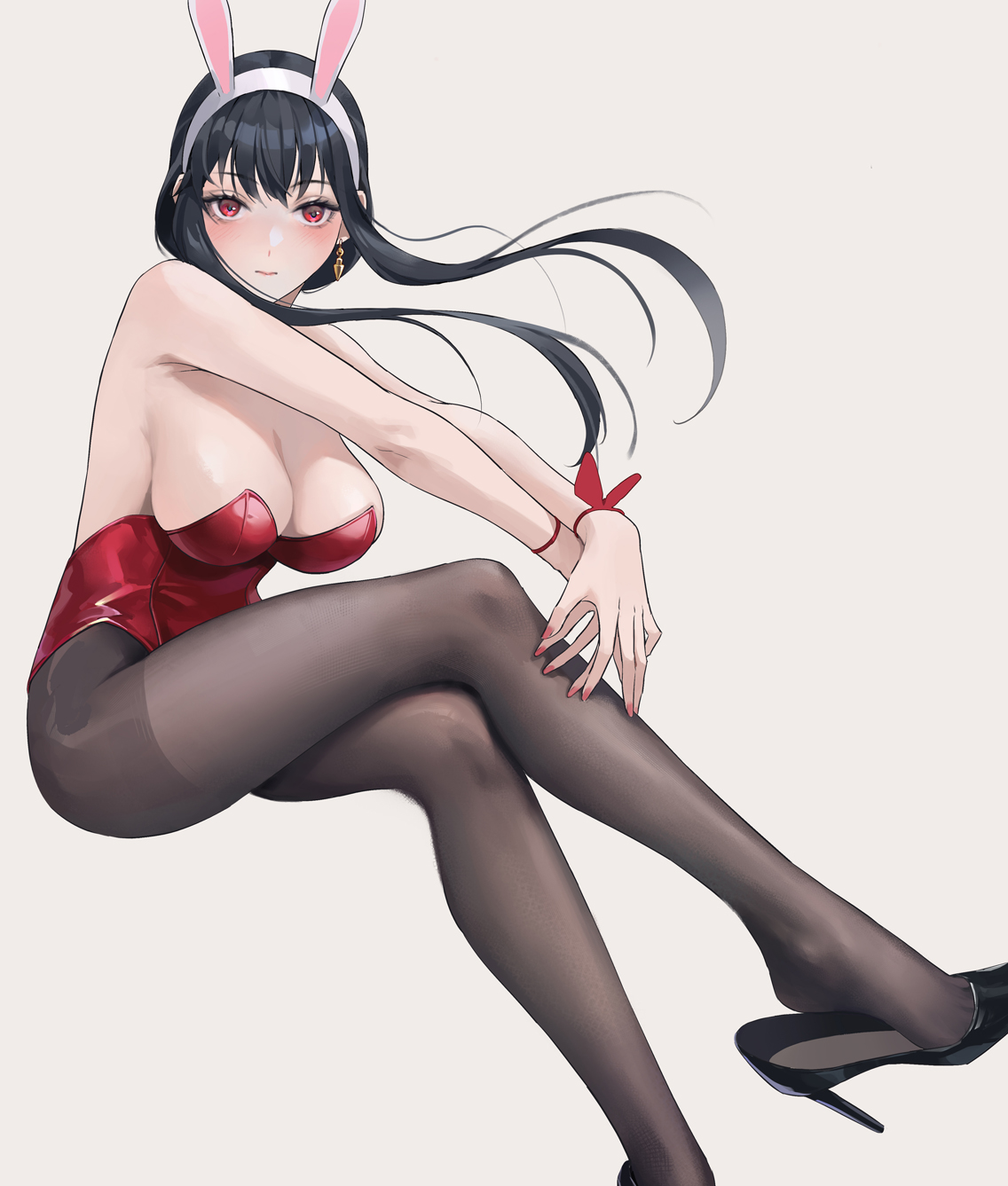 1girls, assassin, black hair, boobs, breasts, bunny ears, bunny girl, bunnysuit, female, female only, heels, high heels, huge breasts, legs, nagoshinog1, revealing clothes, solo, spy x family, thighs, yor briar