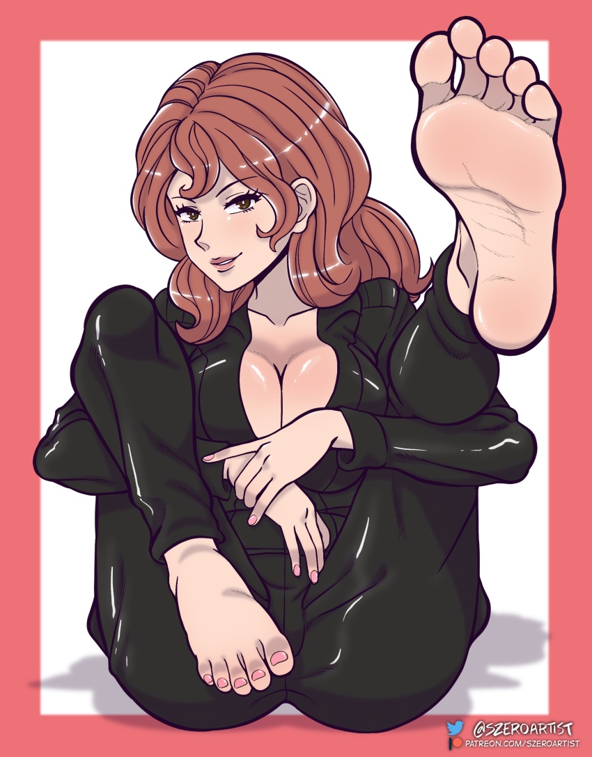 1girls 2022 alternate_version_at_source alternate_version_available bodysuit boobs breasts brown_eyes clothed feet feet_up female foot_focus looking_at_viewer lupin_iii manga_action mine_fujiko nail_polish painted_fingernails painted_nails painted_toenails pink_hair pink_nail_polish pink_nails solo solo_female source_request szeroart tms_entertainment year_request