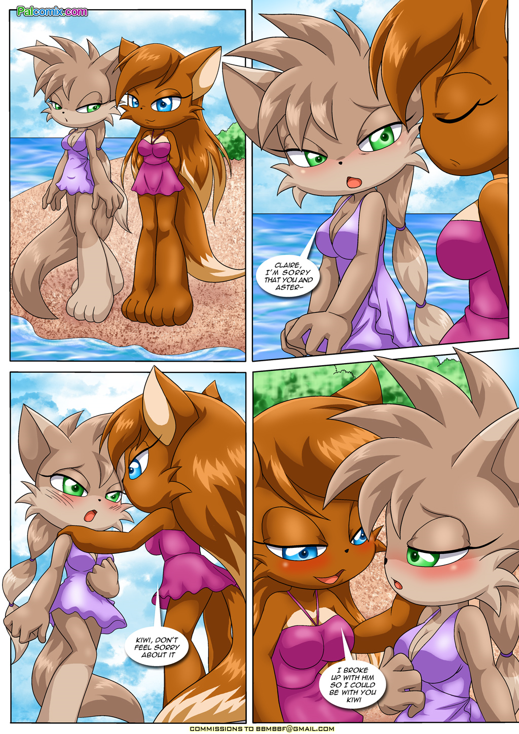 2girls anthro bbmbbf blush claire_(palcomix) comic comic_page female female/female female_only furry kiwi_(palcomix) lovers_2_(comic) palcomix yuri