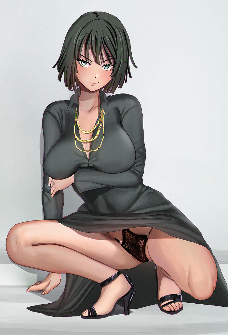 1girls aruman big_breasts black_lingerie black_panties blush boobs breast_hold breasts bush cleavage clothed clothing collared_dress curvy curvy_female curvy_figure cute dark_green_hair dark_hair dress female female_focus female_only female_pubic_hair front_view fubuki_(one-punch_man) full_body green_eyes green_hair heels high_heels hips jewelry kneeling lace legs legs_apart light-skinned_female light_skin lingerie lips lipstick medium_hair necklace on_knees one-punch_man panties pubes pubic_hair see-through see-through_panties short_hair slim slim_waist smile smiling_at_viewer smirk solo solo_female solo_focus spread_legs spreading thick thick_thighs thighs thong tight_clothing tits toes underwear voluptuous waist wide_hips