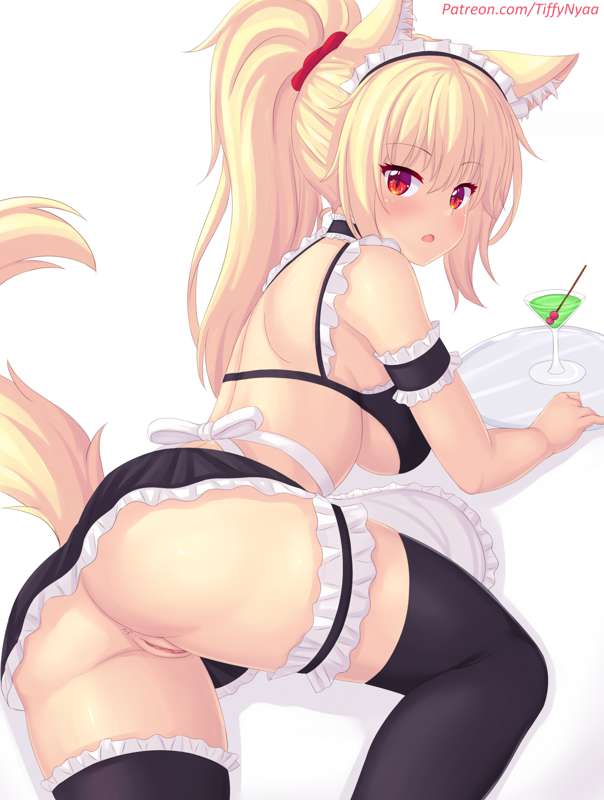 1girls 2022 ass bikini black_bikini blonde_hair breasts bubble_butt cat_ears cat_tail catgirl female female_only hips large_ass long_hair looking_at_viewer maid maid_bikini maid_headdress maid_outfit medium_breasts nopan ponytail red_eyes simple_background slim_waist tail thick_thighs thighs tiffy tiffynyaa trefoil white_background wide_hips