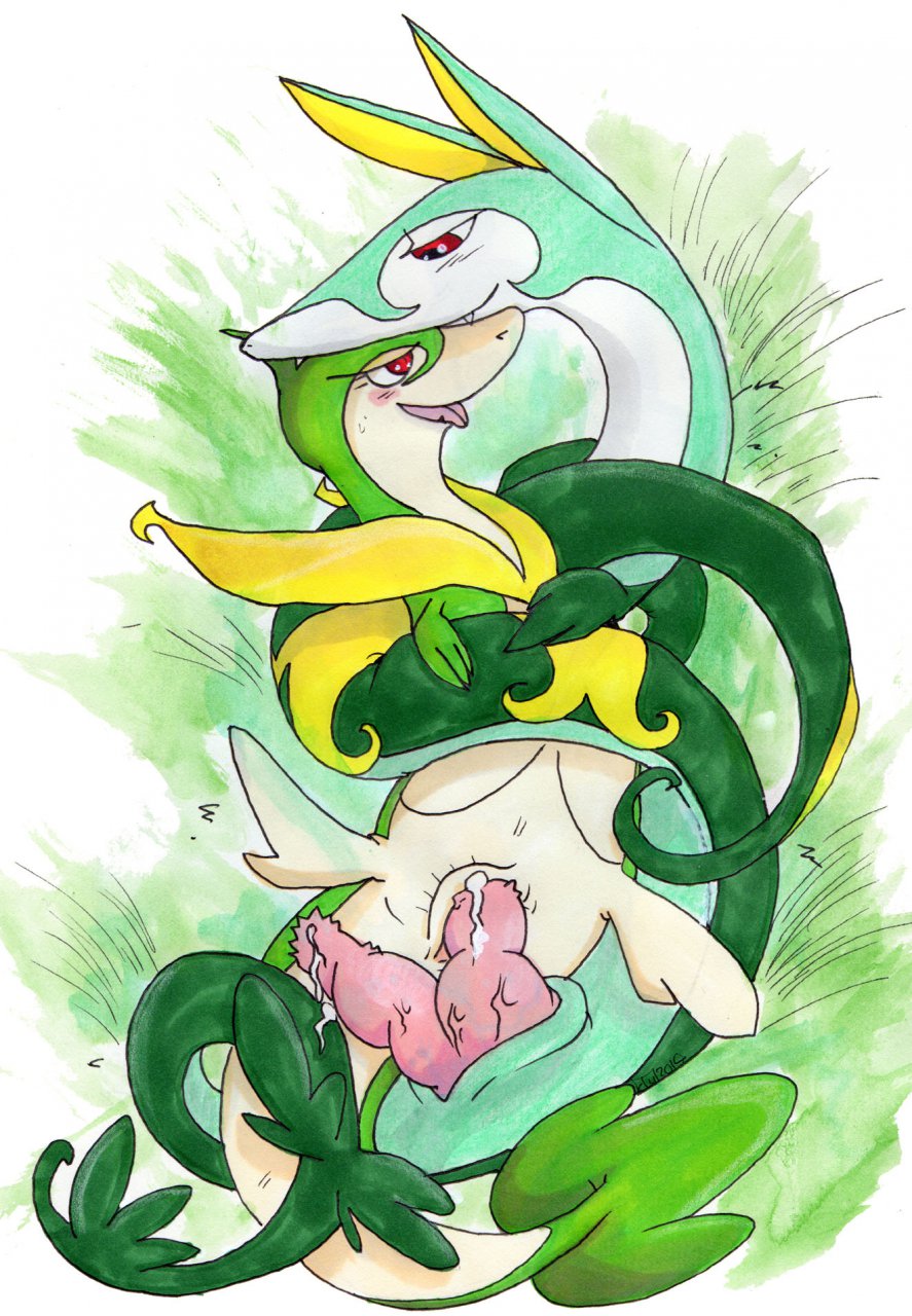 anthro anthrofied blush female green_scales nelsonnoir pokemon pokemon_(species) pokemon_bw red_eyes scalie serperior servine snake solo straight traditional_media_(artwork) vaginal_penetration veiny_penis