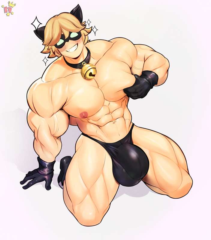 1boy adrien_agreste bulge cat_noir flaccid hyper_muscles hyper_penis kingdom_velvet large_penis male male_only miraculous:_tales_of_ladybug_and_cat_noir miraculous_ladybug muscular muscular_male solo solo_male