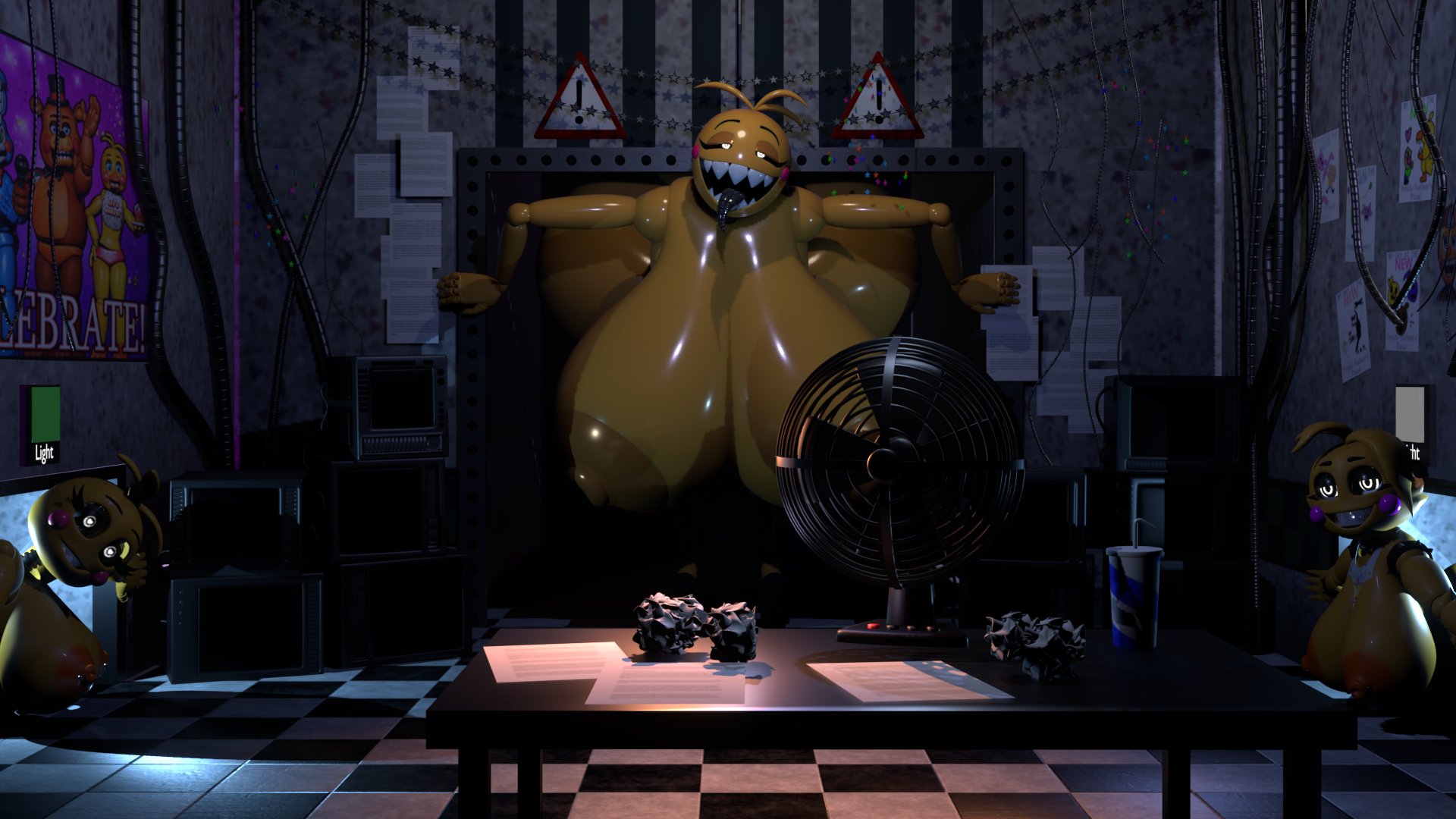 3d, 3d (artwork), 3girls, animatronic, anthro, areola, areolae, ass, ass bigger than head, avian, bedroom eyes, bib, big ass, big breasts, big thighs, bird, black sclera, blush, blush stickers, breasts, camel toe, cameltoe, casual, casual nudity, digital media (artwork), female, female only, five nights at freddy's, five nights at freddy's 2, footwear, fur, furry, galliform, gallus (genus), gigantic ass, gigantic breasts, gigantic thighs, heartbreak chica (geodat64), huge ass, huge breasts, huge thighs, legwear, looking at viewer, lovetaste chica, machine, narrowed eyes, nipple pasties, nipples, nude, orange areola, pasties, phasianid, pose, pussy, robot, robot girl, scottgames, seductive, sfm, sharp teeth, smile, solo, solo female, tagme, teeth, thick hips, thick thighs, thighs, toy chica (cyanu), toy chica (fnaf), toy chica (love taste), white eyes, zoeynsfw