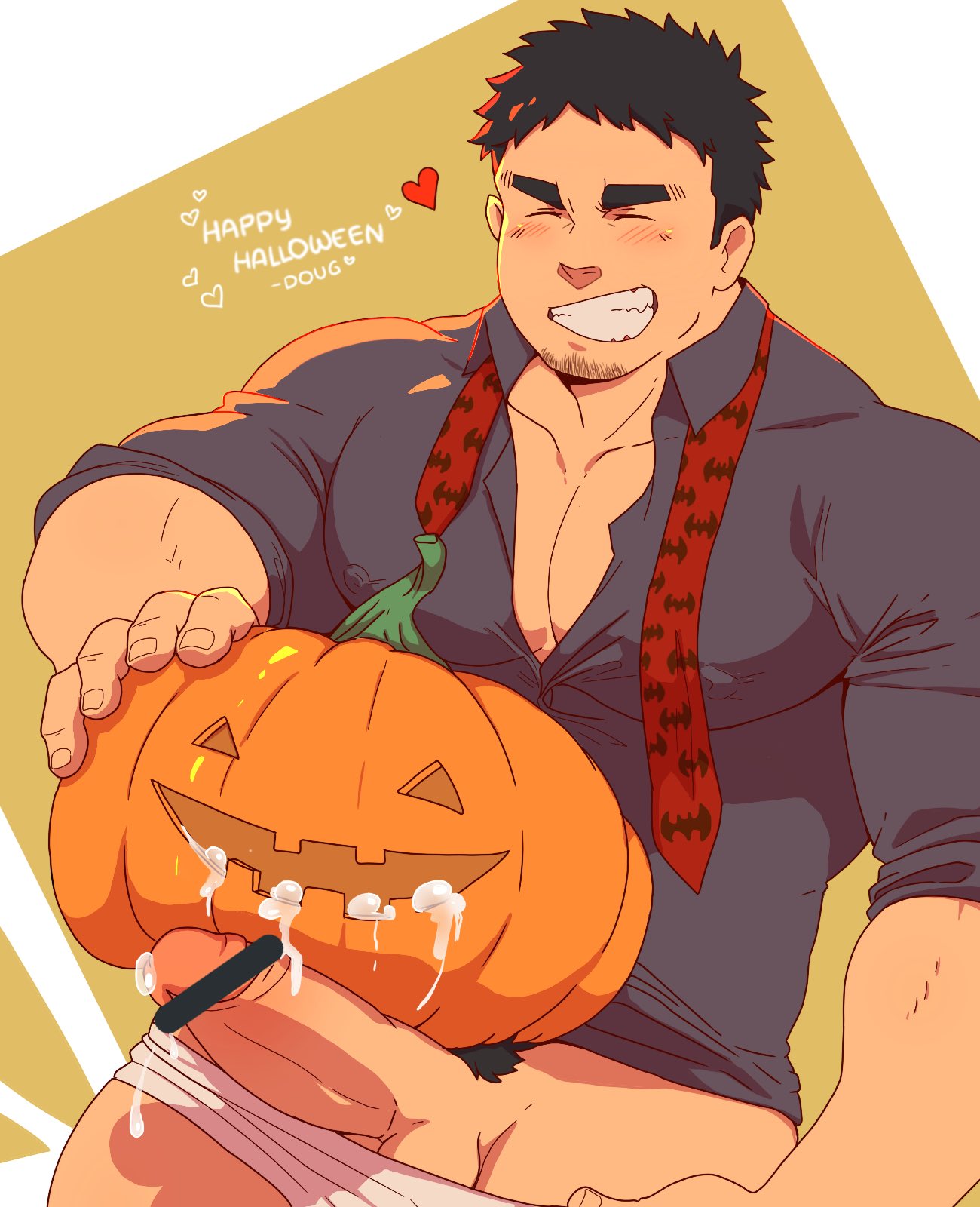 after_orgasm after_penetration balls bara boner cum erection gay halloween ho_tdoug male male_only muscles muscular my_senpai_is_annoying penis pumpkin senpai_ga_uzai_kouhai_no_hanashi solo solo_male takeda_harumi_(shiromanta)