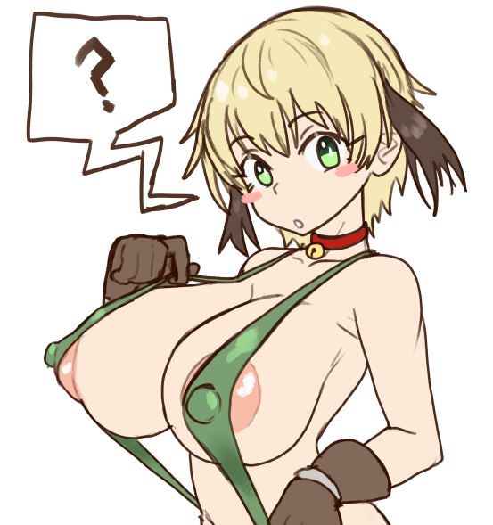 1girls ? alternate_breast_size areola_slip blonde_hair breasts covered_nipples ebora fate/grand_order fate_(series) female gareth_(fate) green_eyes hi_res huge_breasts light-skinned_female light_skin nipples short_hair sketch sling_bikini solo upper_body youngmanisdown