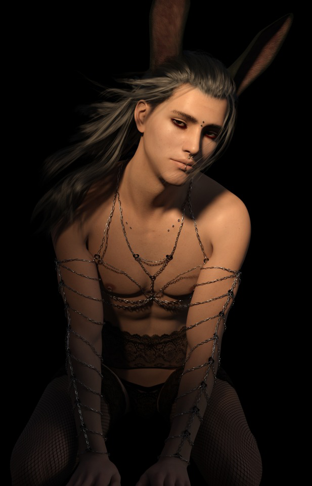 body_chains bunny_boy lingerie male_lingerie male_oc on_knees twink