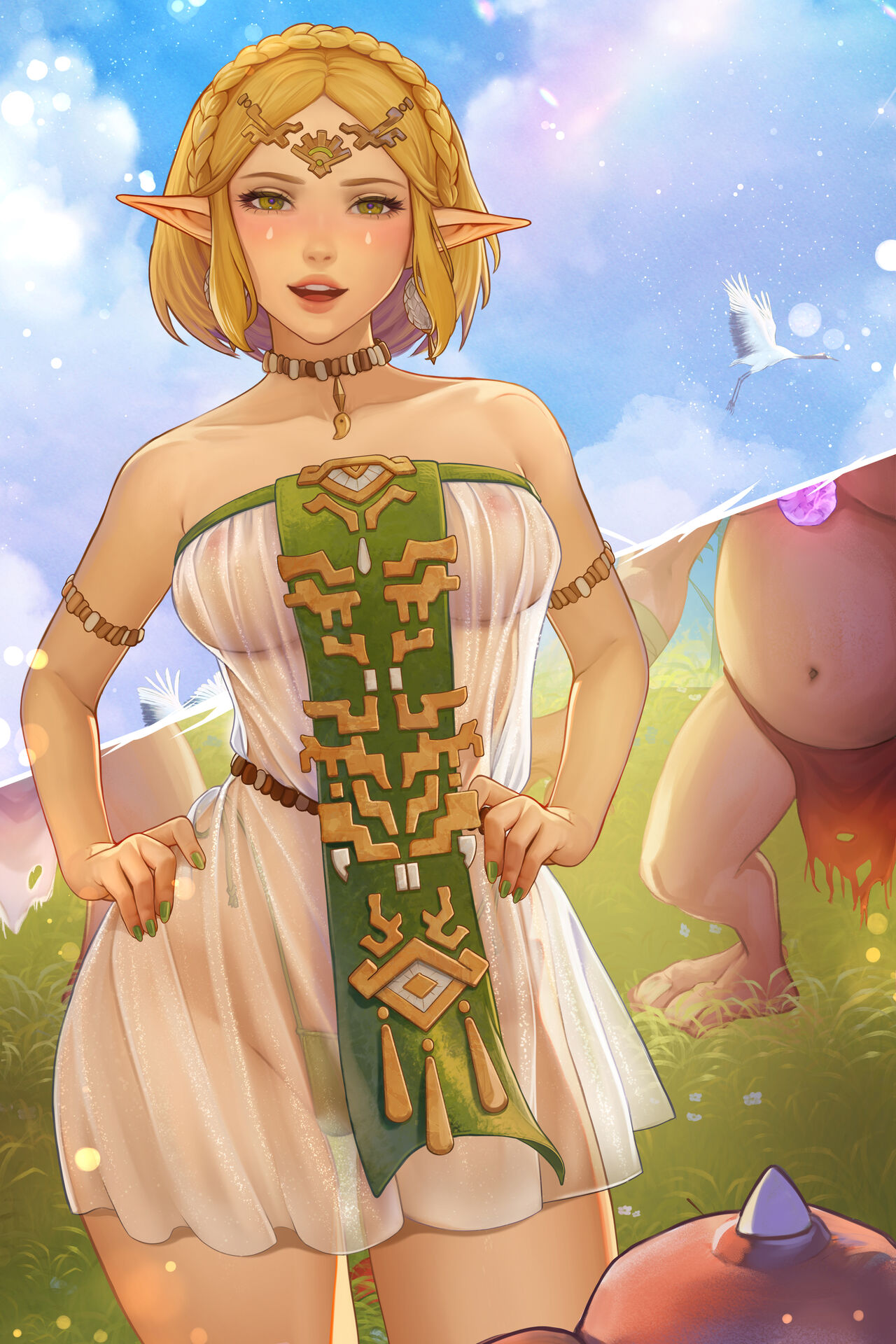 1girls blonde_hair bokoblin elf_ears female female_focus imminent_sex light-skinned_female light_skin looking_at_viewer medium_breasts nintendo princess_zelda prywinko see-through simple_background solo_focus tears_of_the_kingdom the_legend_of_zelda zelda_(tears_of_the_kingdom)