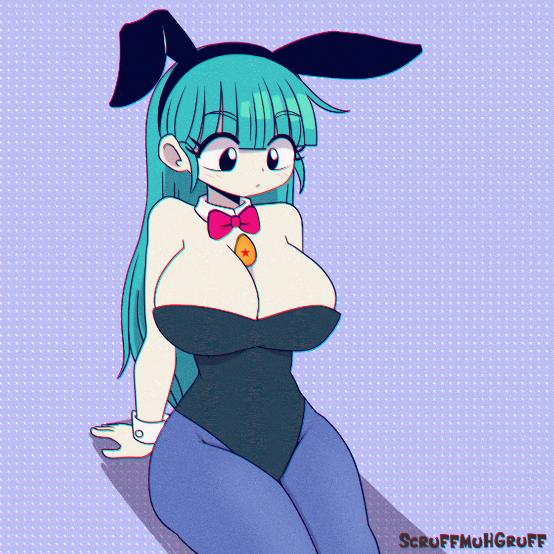1girls, 5 fingers, animated, aqua hair, bare shoulders, big breasts, blinking, bouncing breasts, breasts, bulma (bunny), bulma briefs, clothed, clothes, clothing, color, colored, dragon ball, eyebrows, eyelashes, female, female only, hips, huge breasts, human, human only, humanoid, jiggle, large breasts, scruffmuhgruff, shounen jump, sitting, solo, solo female, teenager, thick, thick thighs, thighs, voluptuous, wide hips