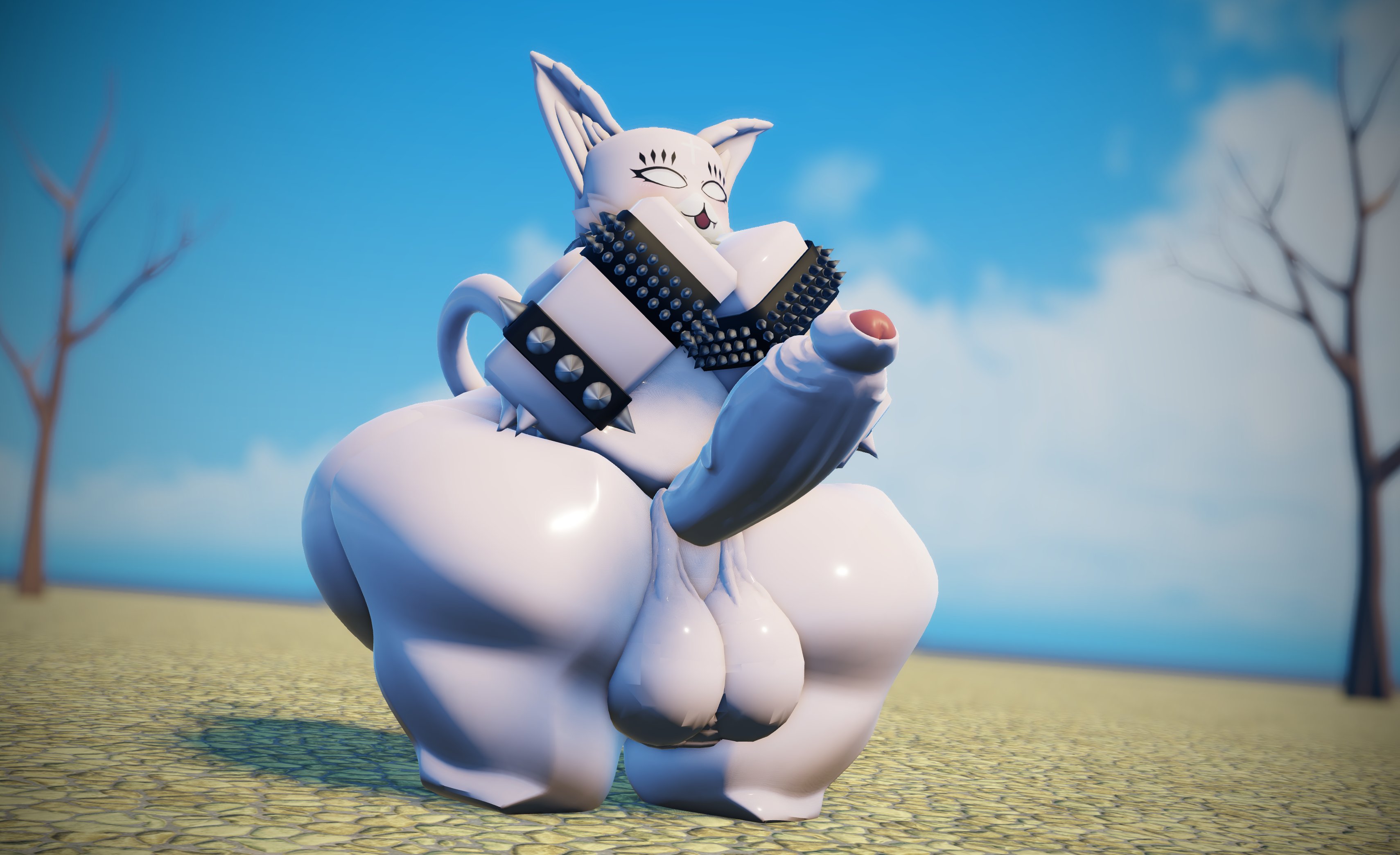 1male, 3d, anthro, anthro only, ass, avewagetrashuwu, big balls, big penis, cat, cat ears, cat tail, cock, domestic cat, eyelashes, femboy, furry, gay, genderswap, genderswap (mtf), huge ass, huge balls, huge cock, humanoid genitalia, humanoid penis, male, male only, marshmallow (mewgenics), mewgenics, mostly nude, mouth open, no humans, penis, roblox, robloxian, scrotum flap, solo, solo focus, solo male, source request, spiked armband, tagme, testicles, thick thighs, veiny penis, wristband