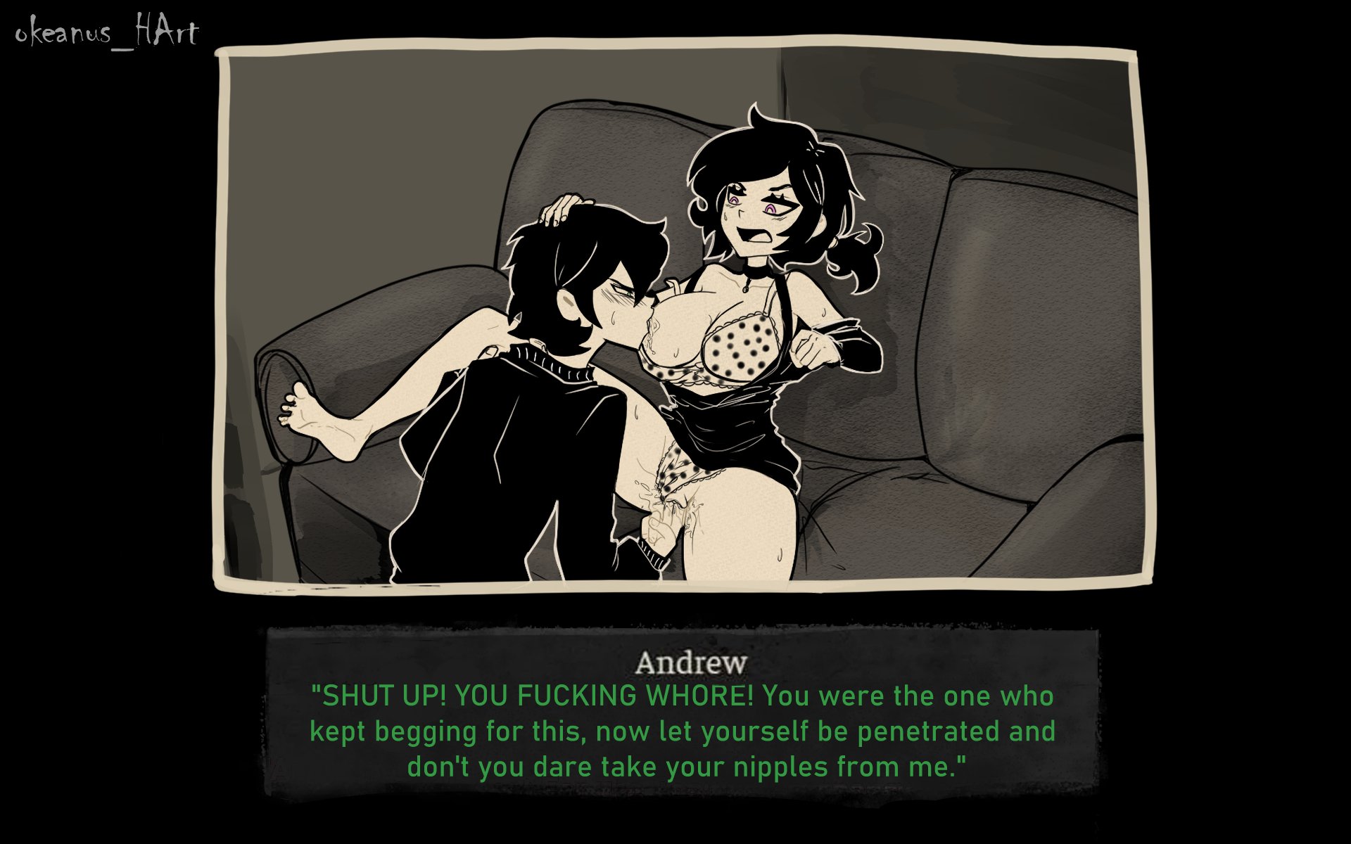 1boy, 1girls, andrew graves, ashley graves, big breasts, blood related, bra, breast sucking, breasts, brother and sister, couch sex, exposed breasts, female, fingering, fingering pussy, incest, male, okeanush, panties, panties aside, pussy, pussy juice, spread legs, the coffin of andy and leyley, trash talk