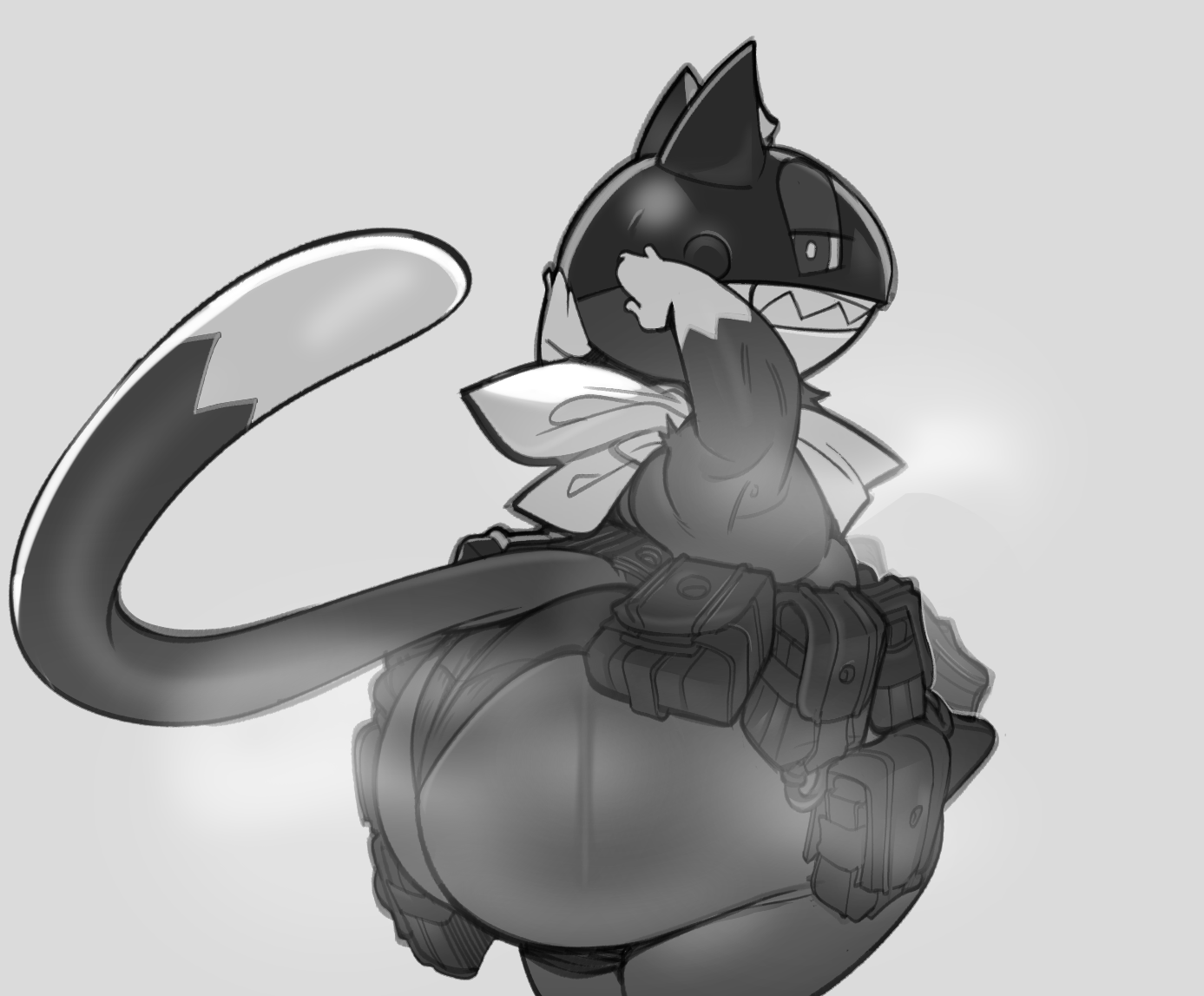 2d, anthro, armpits, ass, atlus, bandana, big ass, big butt, bodily fluids, bottom heavy, curvy, curvy figure, digital media (artwork), dipstick tail, domestic cat, facial markings, felid, feline, fur, furry, genitals, girly, gloves (marking), half-closed eyes, hands behind head, hi res, huge ass, inner ear fluff, looking at viewer, looking back, male, male only, mammal, markings, mask, megami tensei, megami tensei persona, monochrome, morgana (persona), musk, musk clouds, musky butt, persona, persona 5, pouch, raised tail, rear view, sega, sharp teeth, simple background, smell, smelly, solo, steam, steamy, submarine screw, sweat, sweating, sweaty, sweaty armpits, sweaty ass, sweaty butt, tail, teapot (body type), thick thighs, two-tone body, two-tone fur, underwear, wide hips