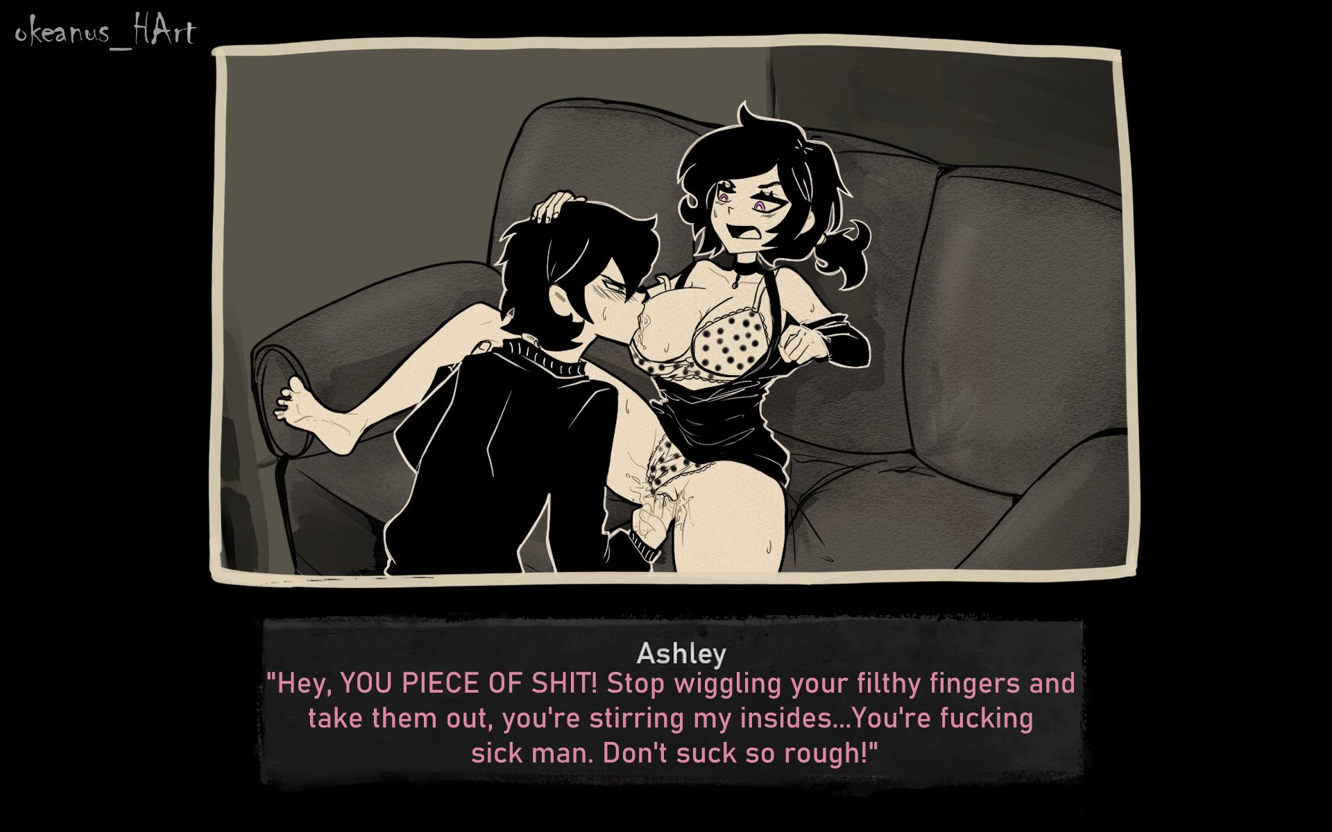 1boy, 1girls, andrew graves, ashley graves, big breasts, blood related, bra, breast sucking, breasts, brother and sister, couch sex, exposed breasts, female, fingering, fingering pussy, incest, male, okeanush, panties, panties aside, pussy, pussy juice, spread legs, the coffin of andy and leyley, trash talk
