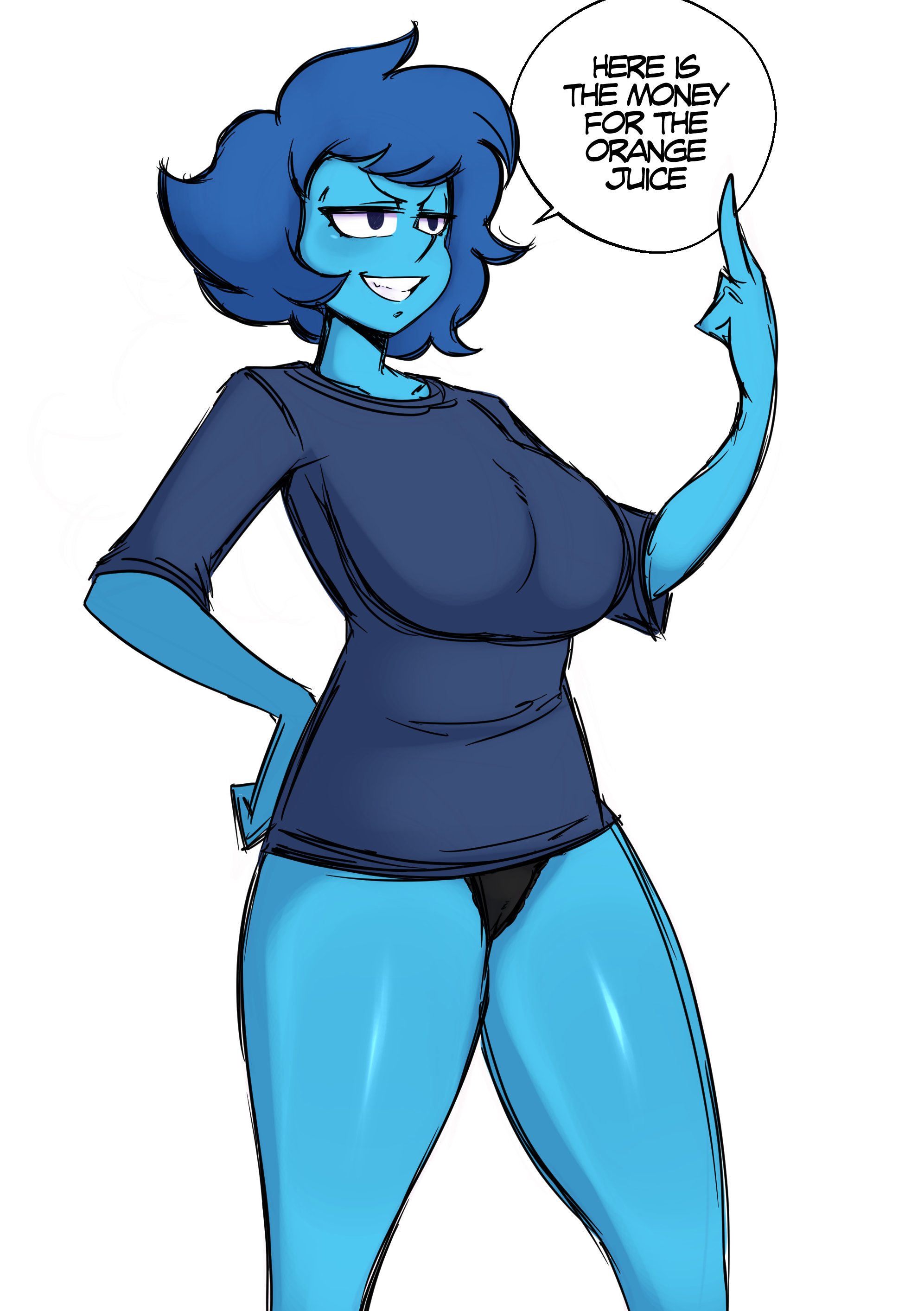 1girls, big breasts, black eyes, blue body, blue hair, breasts, cartoon network, dialogue, english text, female, female only, gem (species), hand on hip, lapis lazuli (steven universe), middle finger, pointy nose, saltyxodium, sketch, smiling, solo, speech bubble, steven universe, teeth showing, thick thighs, very high resolution, white background