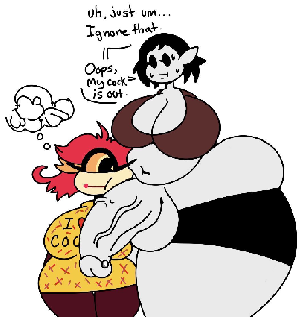 1futa, 1girls, adventure time, big breasts, big penis, breasts, chubby, cock, cock on face, crossover, female, futanari, hazbin hotel, huge breasts, huge cock, intersex, marceline, marceline abadeer, mob face, niffty, penis, secretly loves it, shortstack, size difference, smooth skin, speech bubble, tagme, text, theslashfive, white background, wide hips