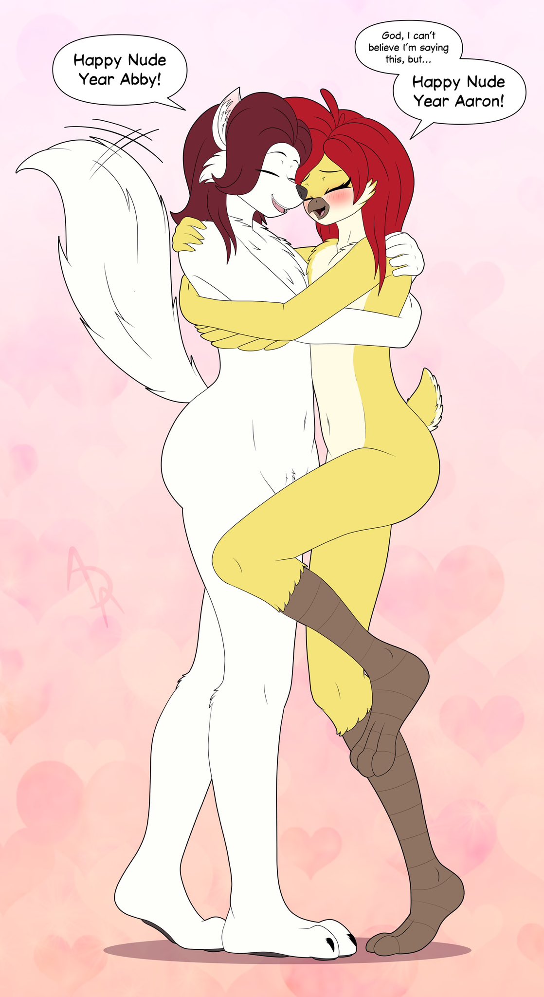 aaron_(aarondrawsart) aarondrawsarts abby_(aarondrawsart) anthro ass cuddling nude tagme