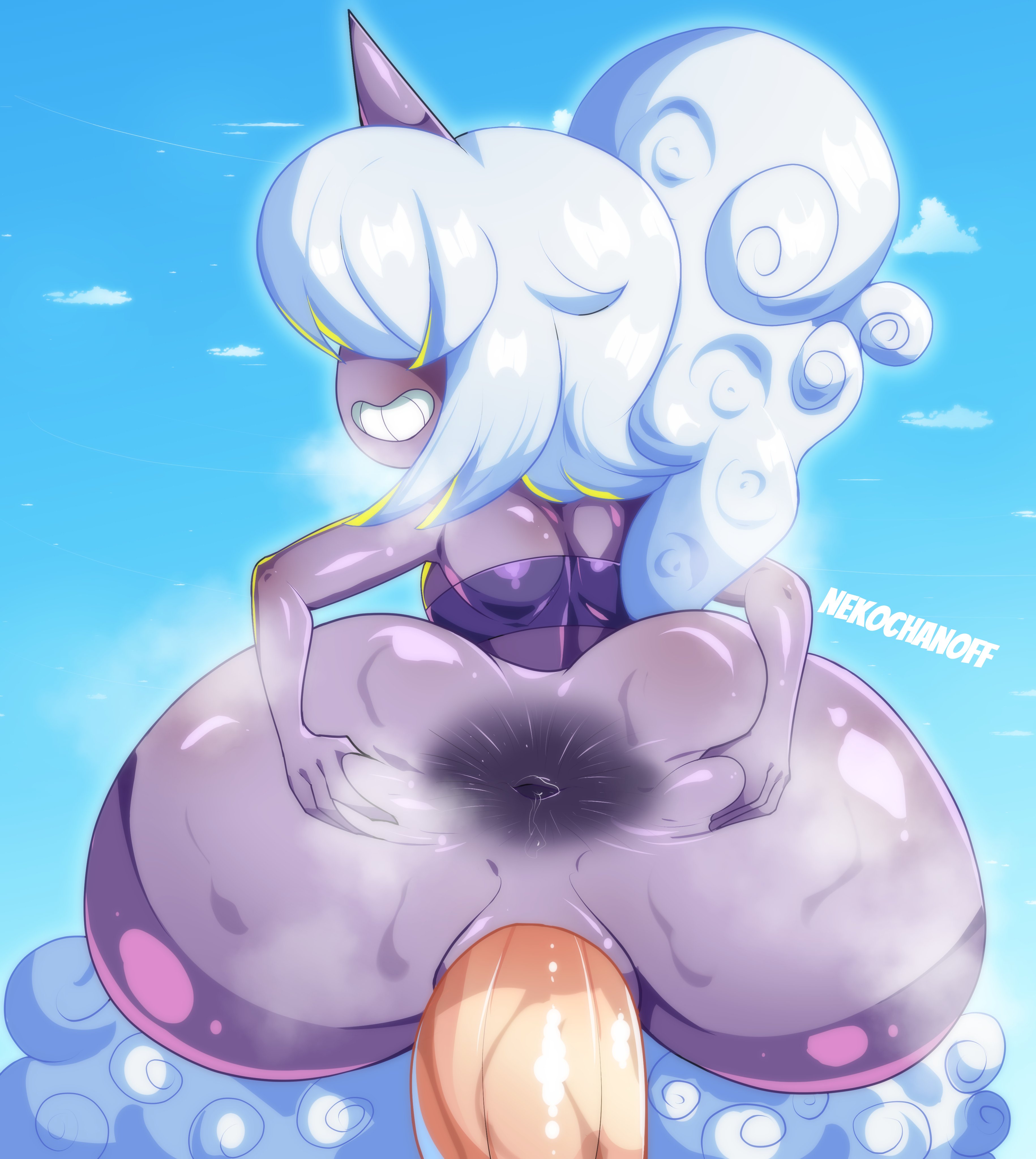 anthro, ass, big ass, blush, dazzi (pal), female, furry, huge ass, male, nekochanoff, pal (species), palworld, penis, penis in pussy, ponytail, pussy, raijin daughter, smile, smiling, spread anus, spreading, tagme, vaginal penetration, white hair