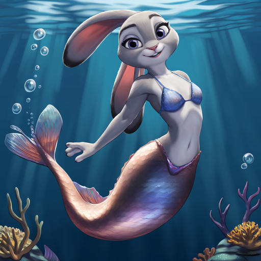 ai_generated cute disney furry judy_hopps mermaid rabbit rabbit_ears rabbit_humanoid stable_diffusion sylvanal underwater zootopia