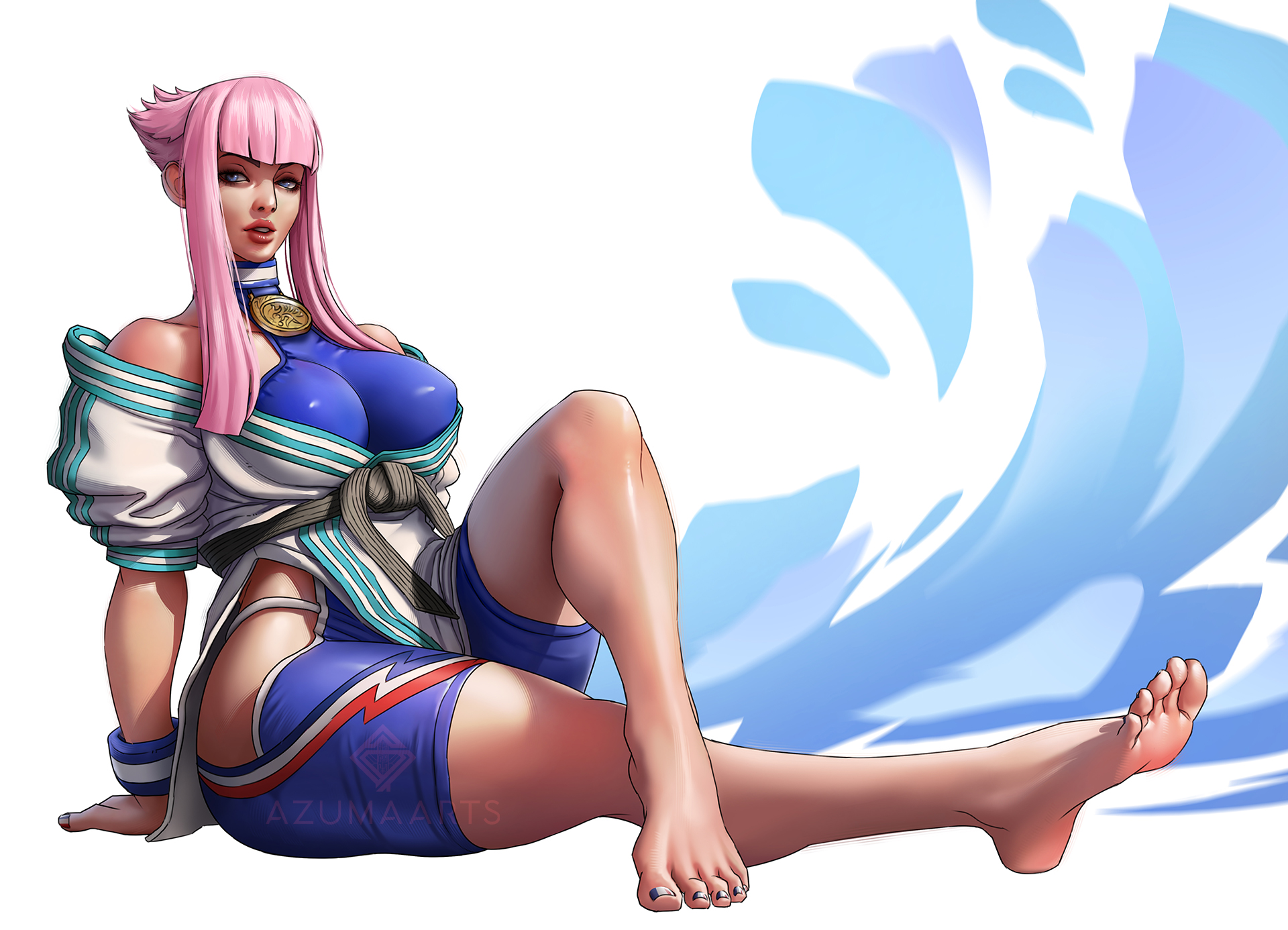 1girls, ass, azuma yasuo, azumaarts, barefoot, big ass, big breasts, breasts, capcom, feet, female, foot fetish, french, french female, light skin, light-skinned female, manon legrand, nail polish, pink hair, short hair, short hair with long locks, soles, street fighter, street fighter 6, thick thighs, toes