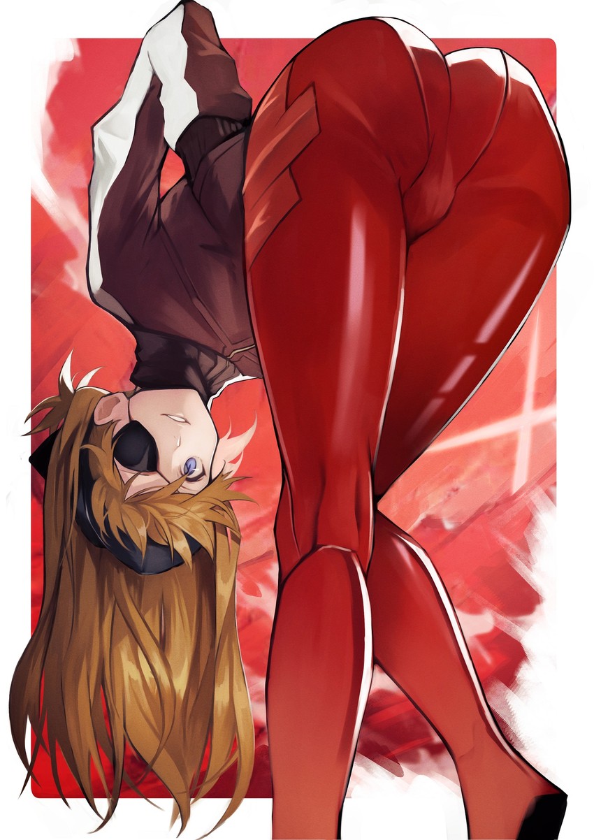 asuka_langley_sohryu bending_forward bending_over bent_over big_ass cameltoe evalemonmaster eyepatch head_down leaning_forward long_hair looking_at_viewer looking_back neon_genesis_evangelion plugsuit rebuild_of_evangelion red_hair thighs tight_clothing tight_pants