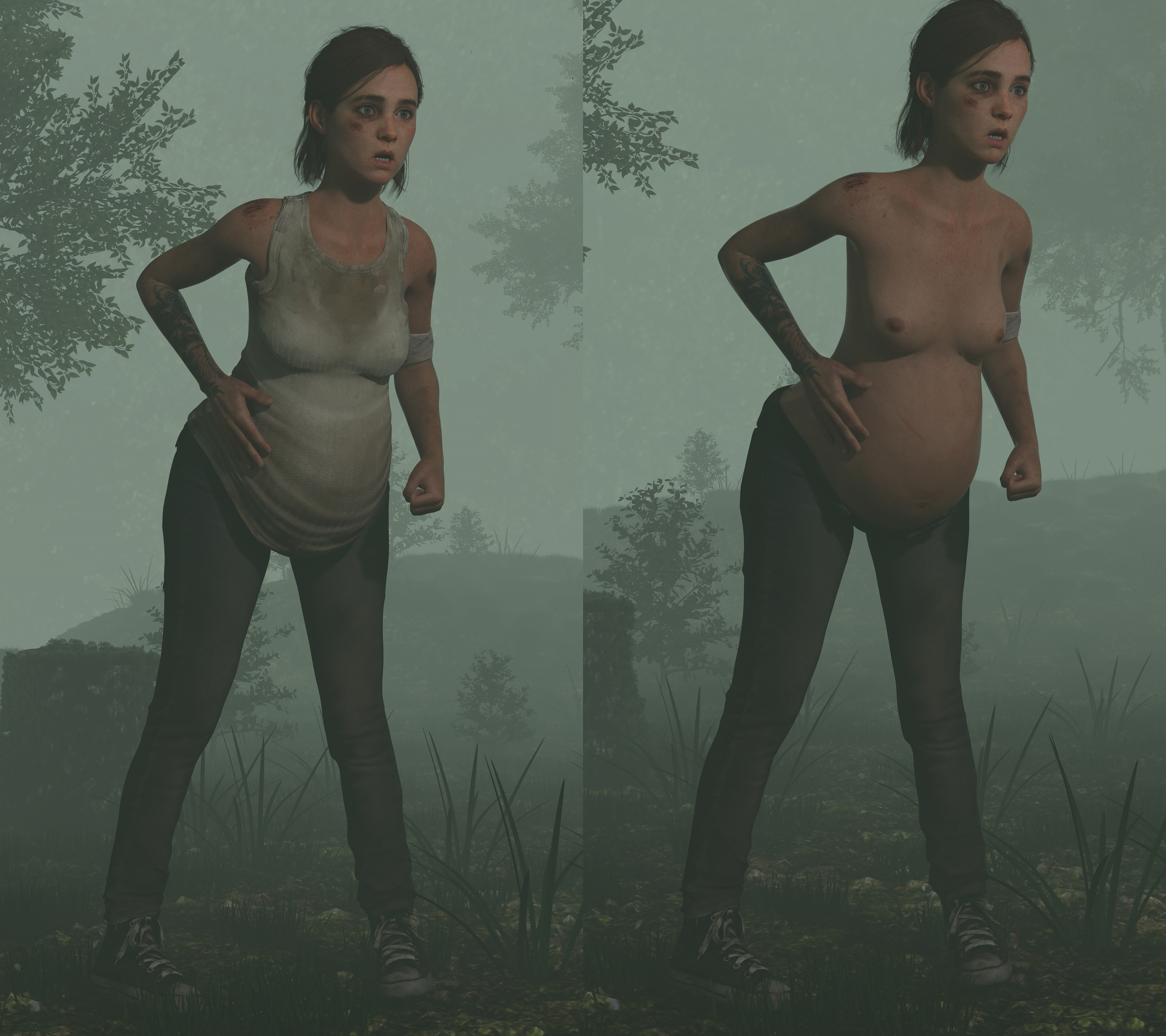1girls, 3d, belly, big belly, breasts, brown hair, ellie (the last of us), ellie williams, female, female only, nipples, preggmaster, pregnant, small breasts, solo, solo female, the last of us, the last of us 2