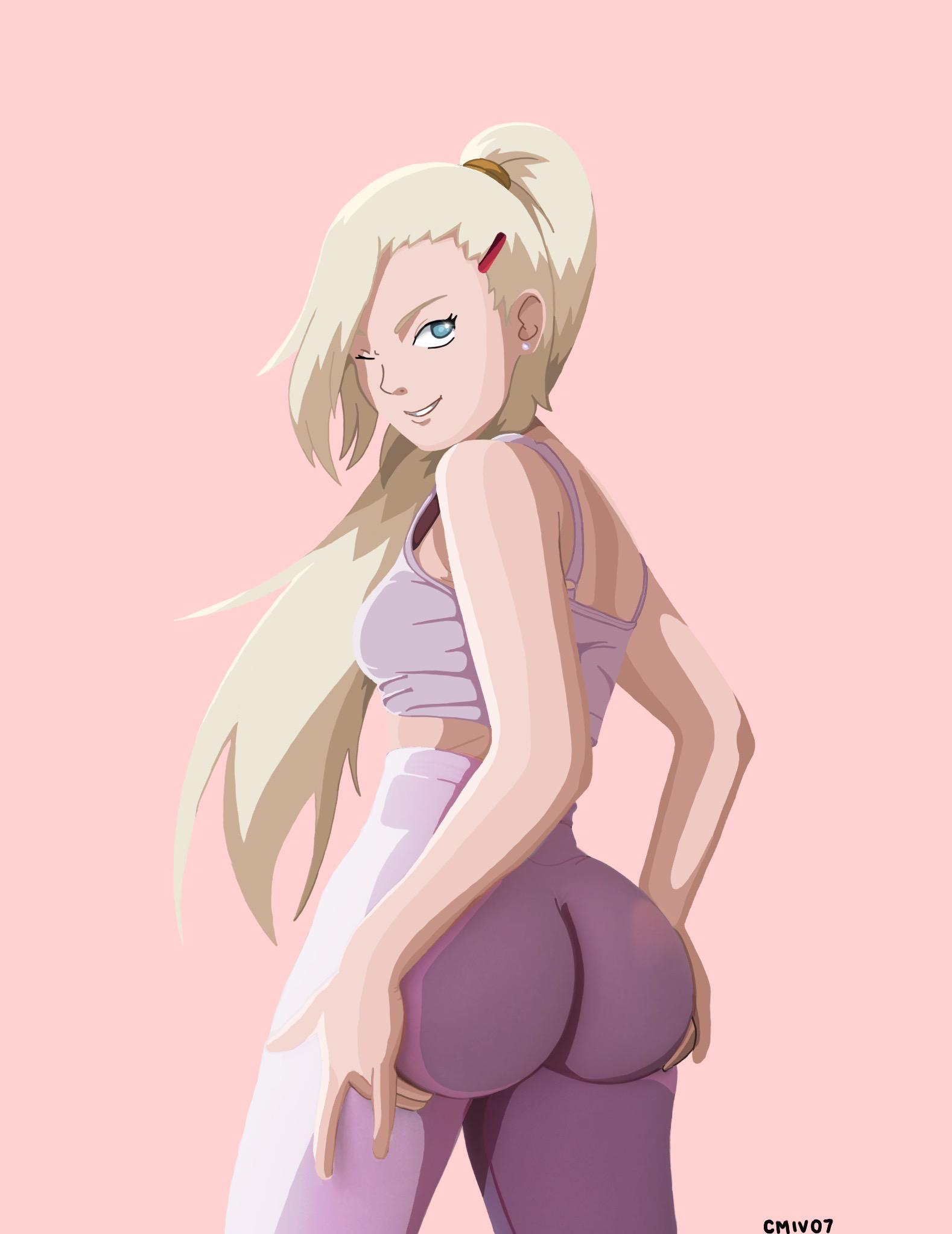 1girls ass ass_grab big_ass blue_eyes breasts cmiv07 crop_top female female_only from_behind grin holding_ass ino_yamanaka leggings long_hair naruto naruto_(series) naruto_shippuden one_eye_closed ponytail presenting presenting_ass presenting_hindquarters sideboob smile solo solo_focus sport_bra standing tied_hair tight_clothing tight_pants very_long_hair wink workout_clothes