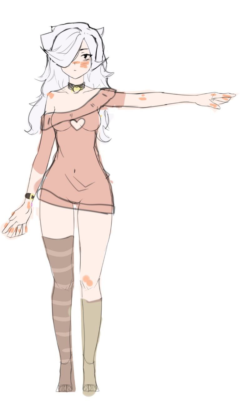 1girls, 6yoshi9, brawl stars, choker, clothed, colette (brawl stars), female, female only, light skin, light-skinned female, loose hair, pointing, simple background, solo female, tagme, white background, white hair