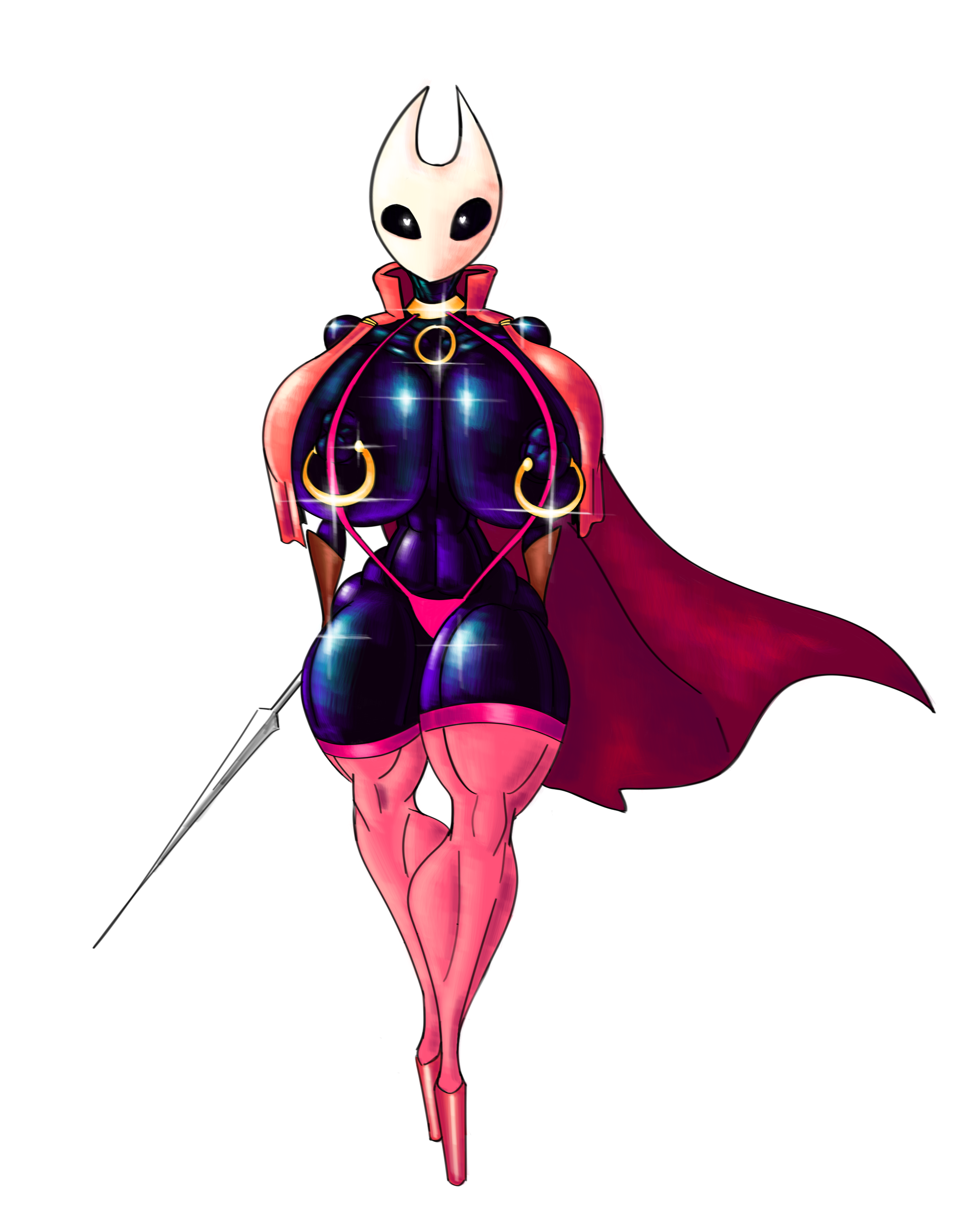 2022, big breasts, bobafettsimp, breasts, choker, female, high heels, hollow knight, hornet (hollow knight), leggings, pierced nipples, piercing, sling bikini