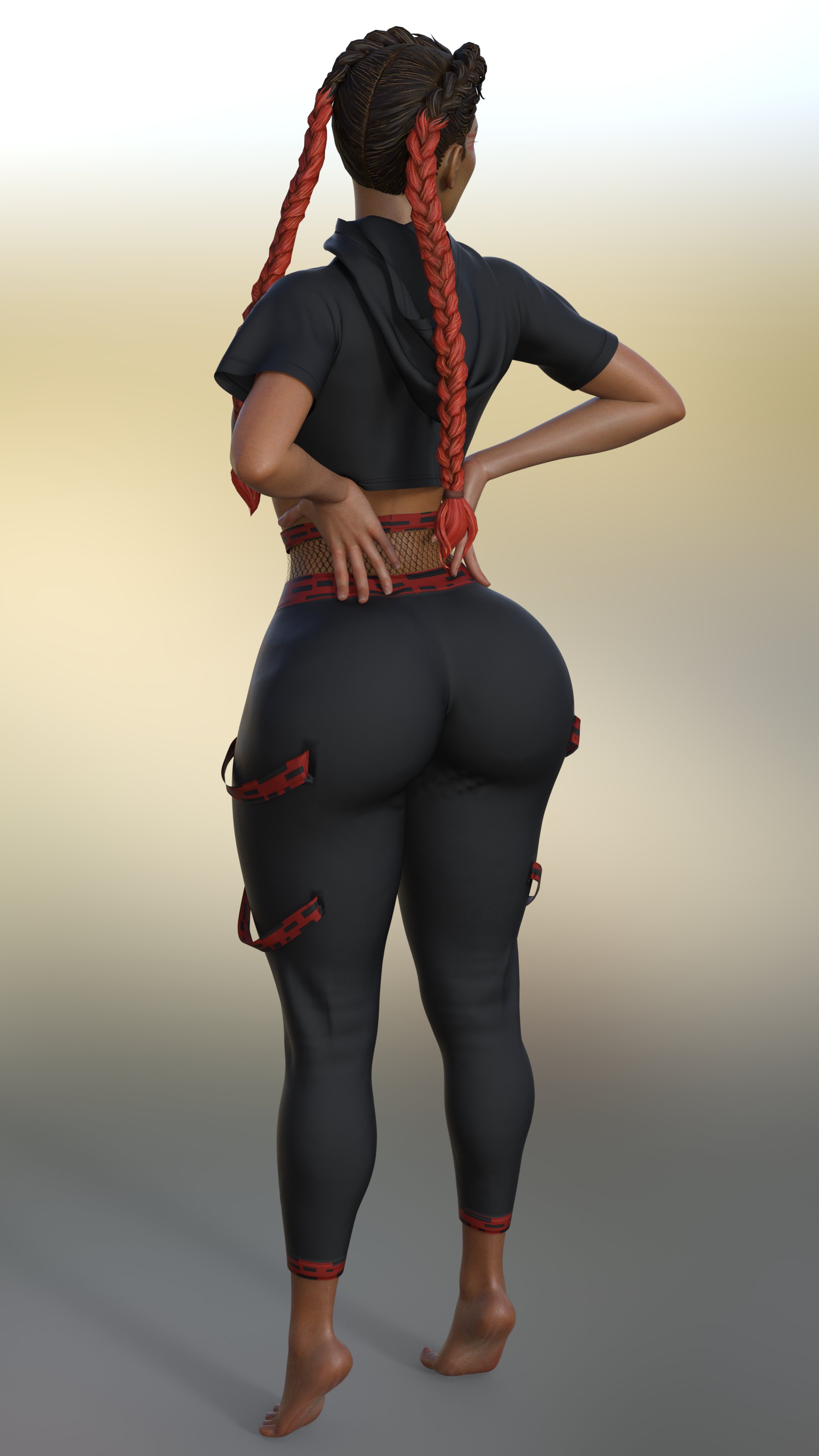 3d, apex legends, ass, big ass, braided hair, braided twintails, braids, dark skin, dark-skinned female, female, lh3dx, loba (apex legends), respawn entertainment, thick thighs, tight pants, two-tone hair