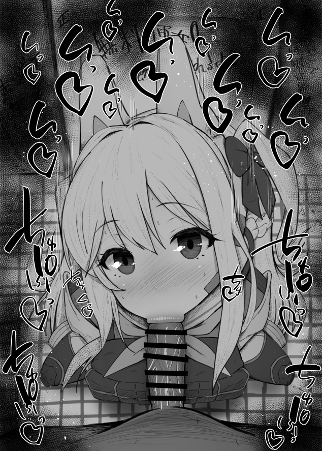 1boy animal_ear_headphones animal_ears bangs bar_censor blue_archive boots bow braid bulletproof_vest censored crown_braid earpiece erection eyebrows_visible_through_hair fake_animal_ears fellatio female greyscale hair_between_eyes hairbow knee_pads kurotama long_hair looking_at_viewer miyako_(blue_archive) monochrome motion_lines oral penis plate_carrier pov rabbit_ears rabbit_squad_(blue_archive) sidelocks srt_special_academy_student straight sweat tactical_clothes