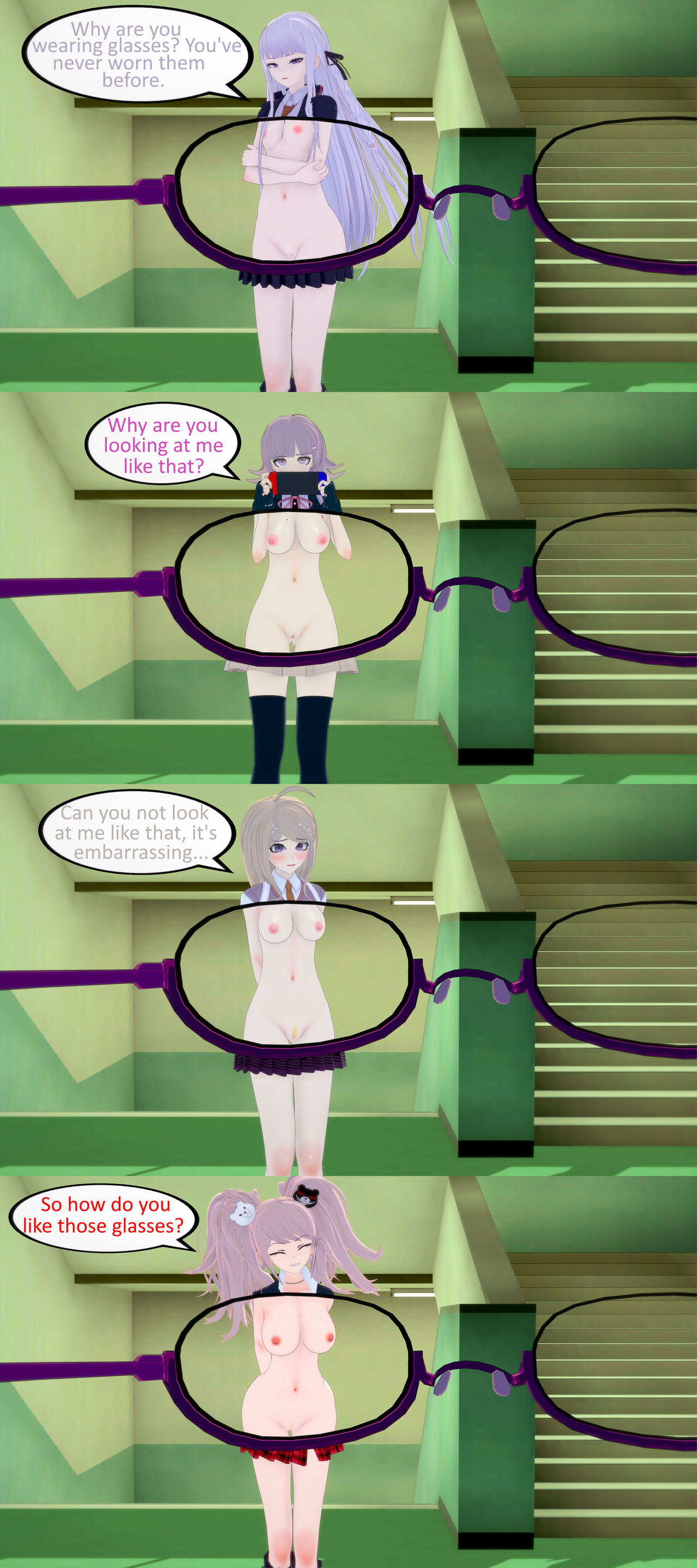 3d, 4girls, akamatsu kaede, breasts, danganronpa, danganronpa 1, danganronpa 2: goodbye despair, danganronpa v3, danganronpa: trigger happy havoc, exposed breasts, exposed pussy, female, female only, junko enoshima, kirigiri kyouko, koikatsu, large breasts, multiple females, multiple girls, nanami chiaki, pussy, straight hair, ultimateenf, x-ray, x-ray glasses