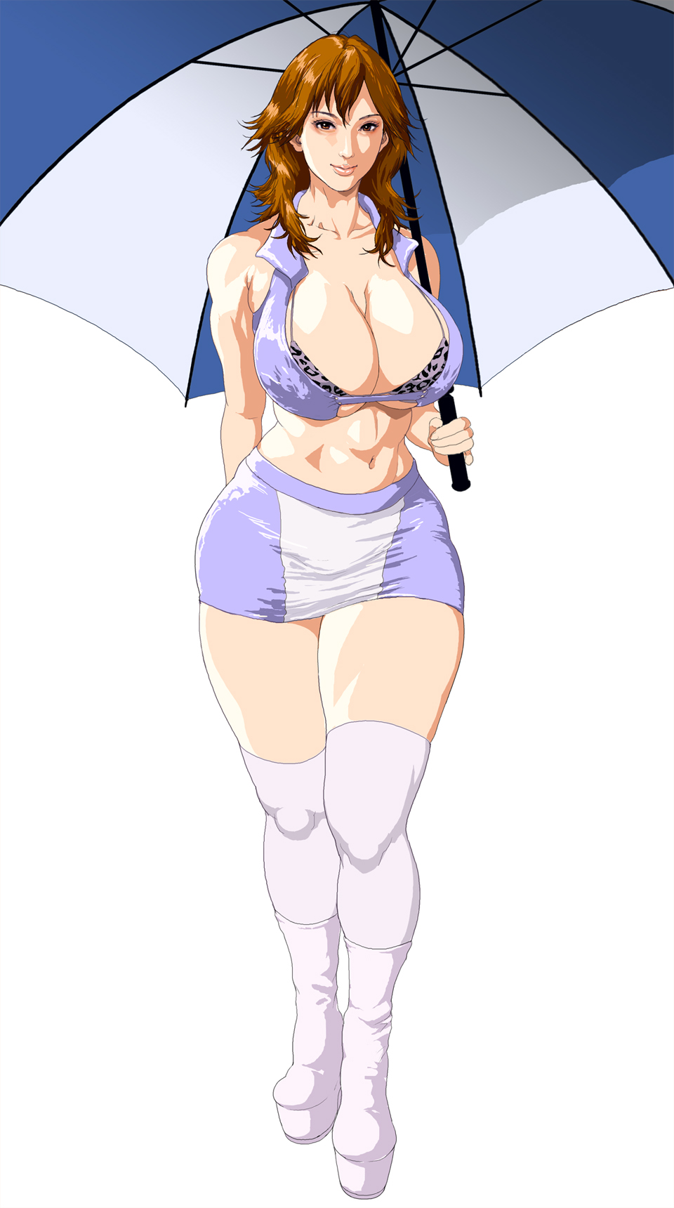 abs akr boots breasts cleavage curvy high_heel_boots high_heels highres hips huge_breasts midriff milf miniskirt model platform_footwear platform_heels platforms plump race_queen racequeen short_skirt skirt thick_thighs thighhighs thighs umbrella wide_hips