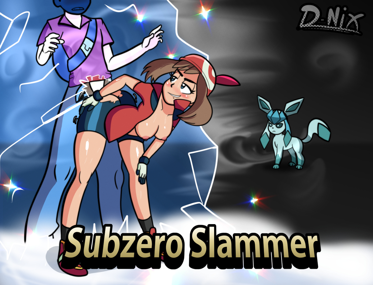 1boy, 1girls, all fours, ambiguous penetration, ass, bag, bandana, being watched, bent over, bike shorts, blue eyes, blue fur, blush, breasts, brown hair, clothed sex, d-nix, deafernix, doggy style, eyelashes, female, frozen, furry, gameplay mechanics, glaceon, gloves, grey background, hand on ass, hanging breasts, hud, human, ice, looking back, male, may (pokemon), nintendo, nipples, pants, paws, penis, penis out, pokemon, pokemon (species), pokemon battle, pokemon dppt, pokemon rse, pokemon sm, sex, shirt, shoes, short hair, standing, straight, stuck in ice, tail, teeth, text, torn clothes, watermark, z-move