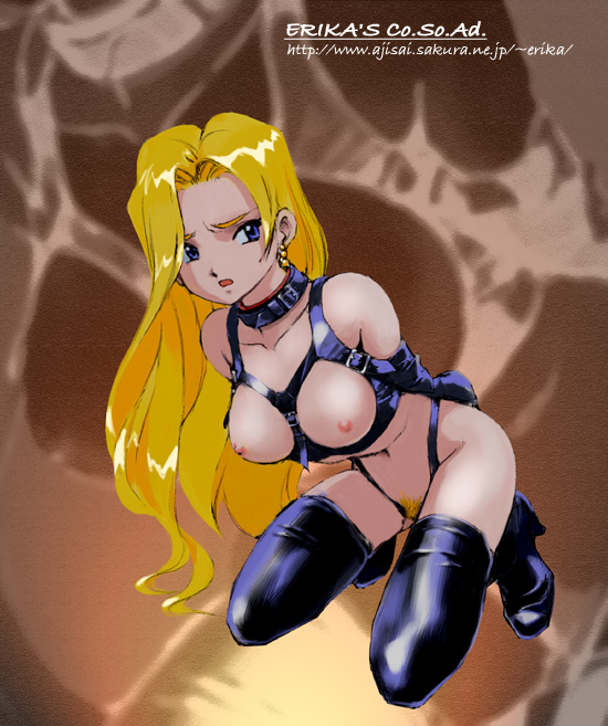 1girls blonde_hair blue_eyes bondage breasts female glycine_bleumer medium_breasts pubic_hair pussy sakura_taisen sakura_taisen_iii sakura_wars shibata_masahiro solo stockings thighhighs uncensored