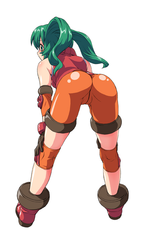 android ass bent_over green_eyes green_hair kouda_tomohiro solo solty_rei solty_revant spandex