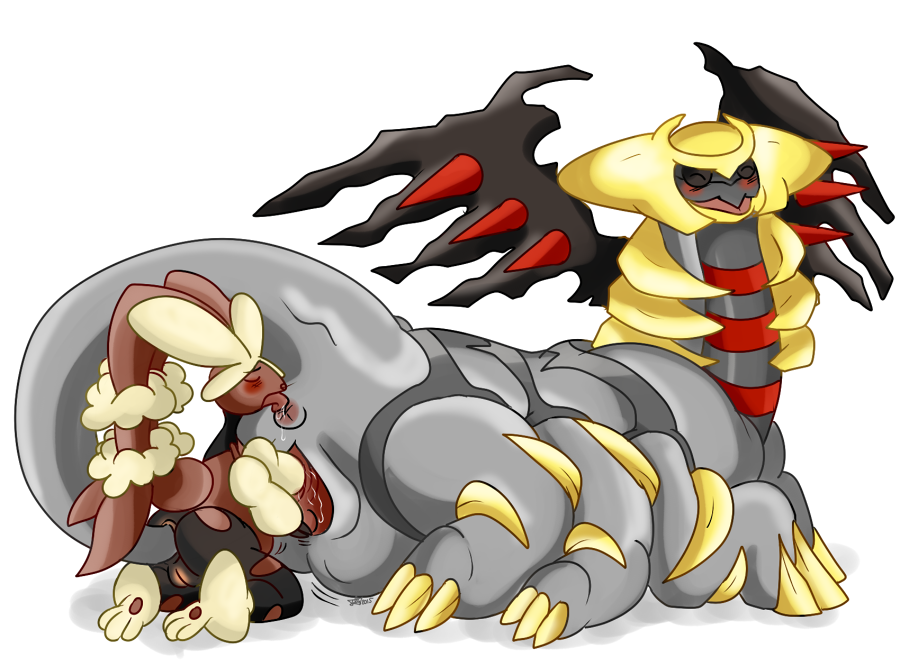 2girls anthro anus brown_fur female furry giratina kneeling lopunny mega_lopunny nelsonnoir open_mouth pokemon pokemon_(species) pokemon_dppt pokemon_xy pussy rimming solo wings yuri