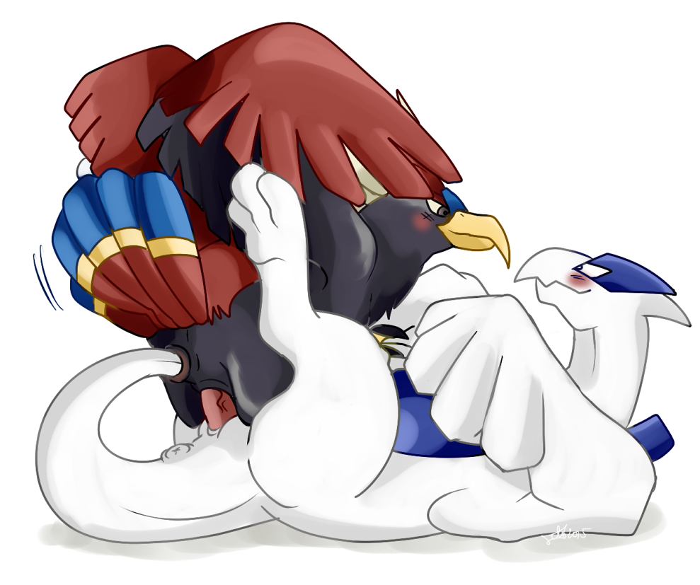 anus avian beak black_fur blush braviary feral furry lugia nelsonnoir pokemon pokemon_(species) pokemon_bw pokemon_gsc straight tail white_skin