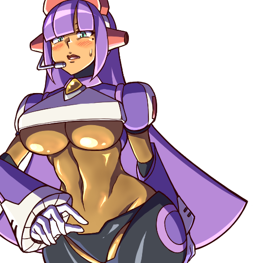 1girls big_breasts dark-skinned_female green_eyes layer mega_man mega_man_x mega_man_x_dive noburockman purple_hair tagme thick_thighs underboob wide_hips