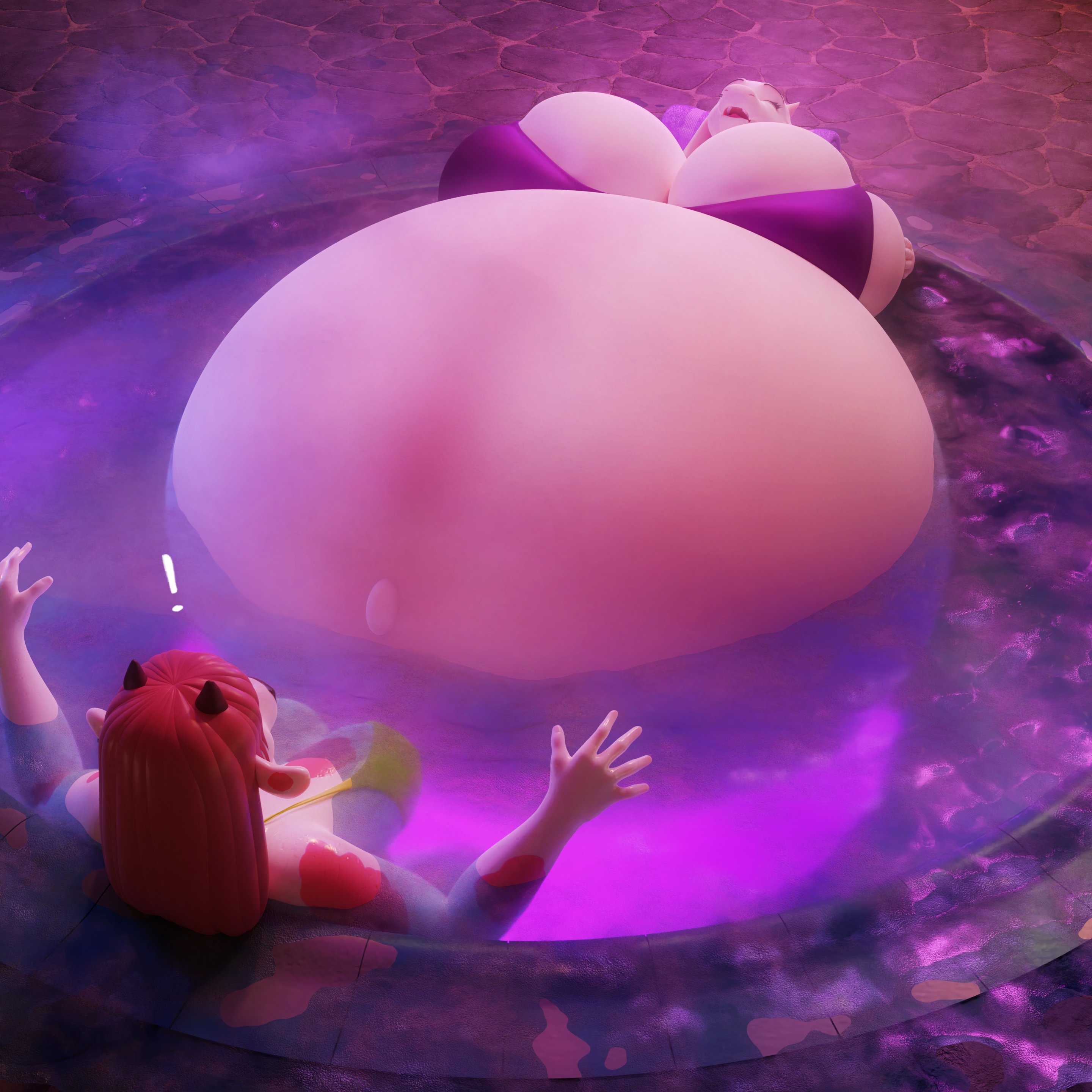 2girls, 3d, anthro, artist request, big breasts, bovid, breasts, caprine, character request, female, female only, hot tub, humanoid, hyper pregnancy, pregnant, ready to pop, tagme, tagme (artist), tagme (character), toriel, undertale, undertale (series)