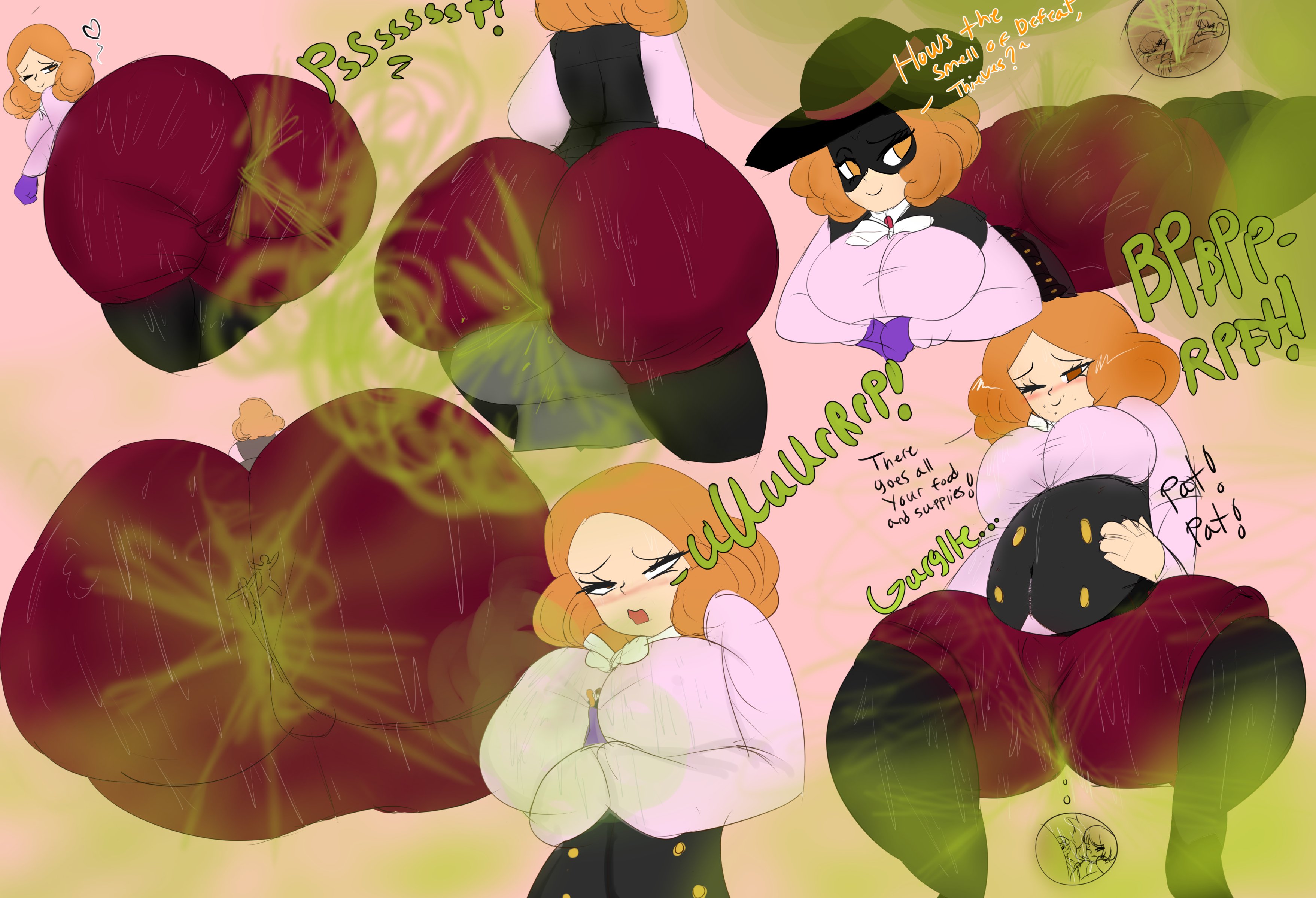 1boy, 2girls, akira kurusu, anal, anus, ass, asshole, atlus, belch, belching, bent over, big ass, big butt, bloated, bloated belly, blush, burp, burp fetish, burping, fart, fart cloud, fart fetish, farting, female, giantess, haru okumura, heart, joker (persona), laying down, laying on stomach, looking back, looking down, male, mask, melissaalli, one eye closed, open mouth, orange eyes, orange hair, persona, persona 5, ren amamiya, sakura futaba, short hair, smaller female, smile, stuffing, sweat, text, thick thighs, yuri