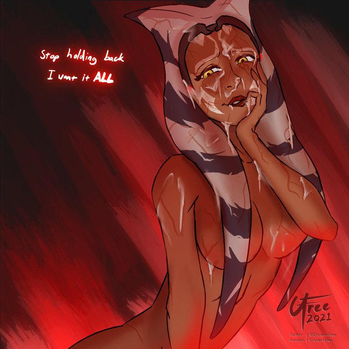 1girls 2021 ahsoka_tano ahsoka_tano_(imperial) alien alien_girl alien_humanoid arm_up background big_breasts biting_lip bodily_fluids breasts clone_wars completely_nude corruption covered_nipples cravingsfree cum cum_on_arm cum_on_body cum_on_breasts cum_on_face dark_ahsoka dark_side dated dialogue english_text eyelashes eyes facial facial_scar female female_focus female_only hand_on_face hand_on_head headgear headgear_only hips horn humanoid lips looking_at_viewer naked naked_headwear nude nude_female nudity open_eyes orange_body orange_skin parted_lips patreon pose red_background red_lipstick side_view signature simple_background sith solo star_wars teeth tentacle tentacle_hair text the_clone_wars:_season_seven togruta twitter_username upper_body yellow_eyes