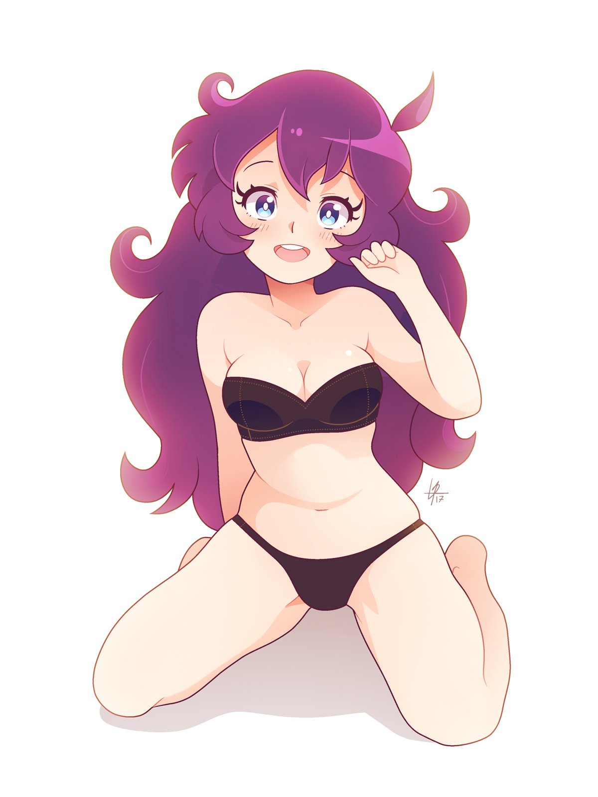 black bra, black panties, bra, breasts, cleavage, female, louistrations, panties, purple hair, sedine (insecurity)