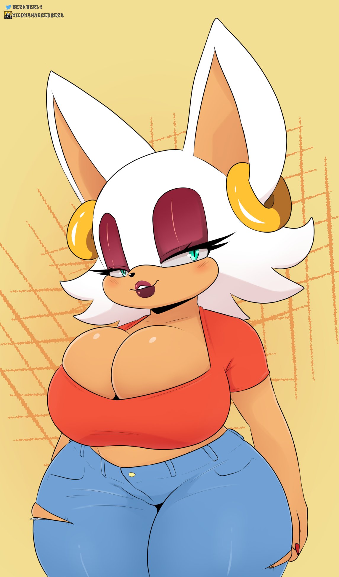 ass, barely contained, barely contained breasts, barely fits, bath, berkthejerk, big ass, breasts, denim, denim bottomwear, denim clothing, denim jeans, ear piercing, earrings, eyelashes, female, imminent wardrobe malfunction, jeans, lips, ripped pants, ripping pants, rouge the bat, sonic (series), sonic the hedgehog (series), thick thighs, tight jeans, tight pants, wardrobe malfunction