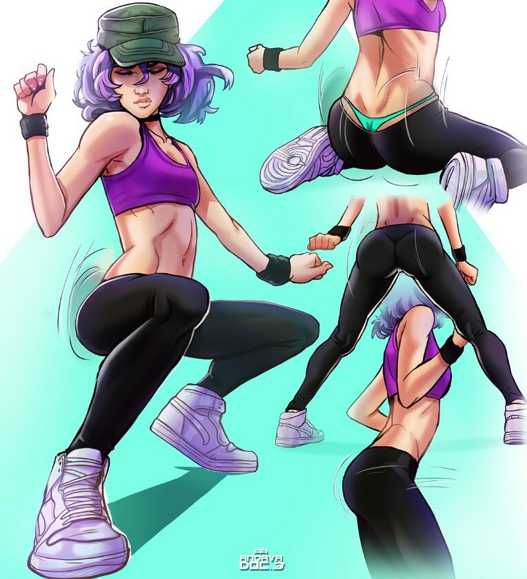 1girls 2019 andava andavaverse ass ass_focus ass_shake big_ass bouncing_ass bubble_butt choker closed_eyes clothing female female_only hat kneeling large_ass motion_lines on_knees panties pelo purple_hair shoes sneakers solo squatting tank_top thong tight_clothing twerking wristband