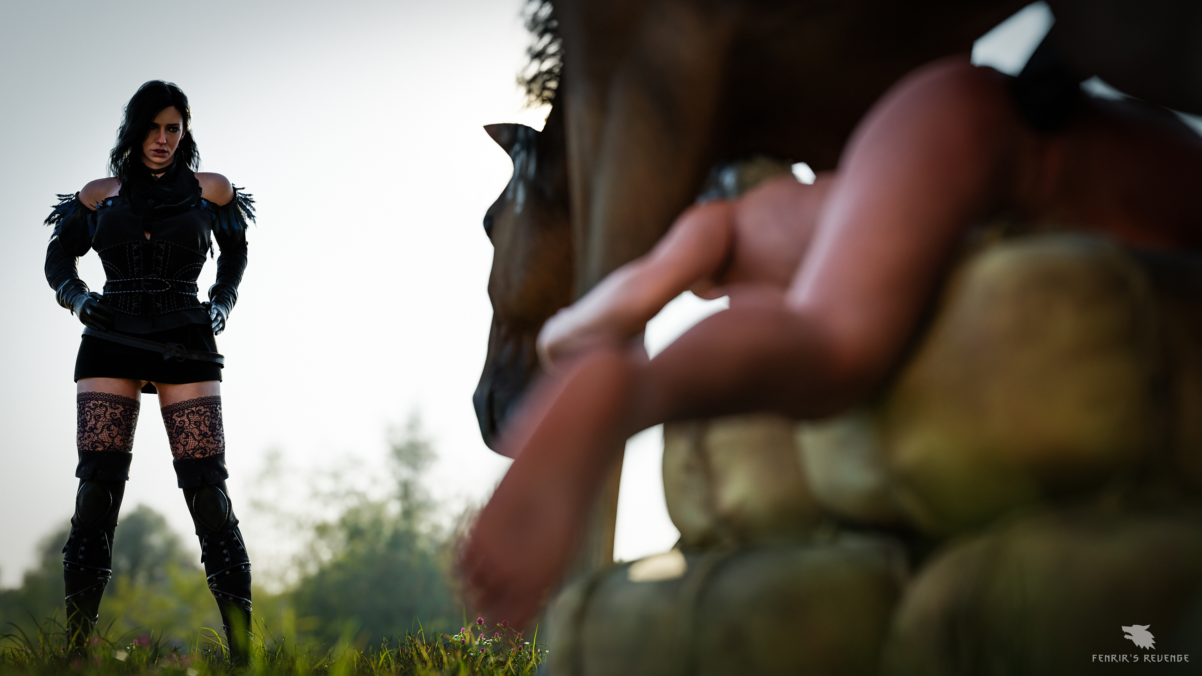 2girls, 3d, anal, anal penetration, anal sex, animal penis, ass, bestiality, black boots, black gloves, blurry foreground, boots, caught, ciri, feet, female, fenrir'srevenge, feral, feral on female, feral penetrating, feral penetrating human, gloves, horse, horse penis, horsecock, human penetrated, leather gloves, male, naked, naked female, nude, nude female, outside, penis, pussy, skirt, tagme, the witcher (series), the witcher 3: wild hunt, thigh boots, thighs, voyeur, voyeurism, watermark, yennefer, zoophilia