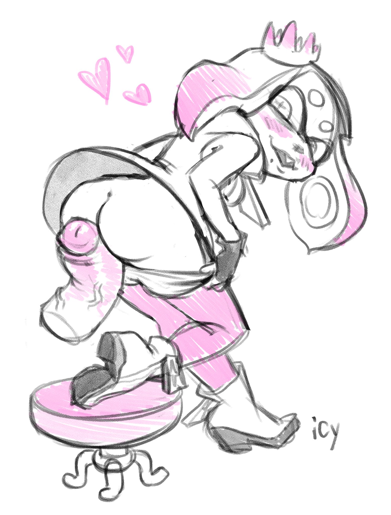 1boy, 1girls, 2017, ass, assjob, blush, boots, buttjob, clothed, clothing, crown, disembodied penis, domino mask, female, glans, gradient hair, hot dogging, humanoid, inkling, iseenudepeople, limited palette, male, male/female, mollusk, mollusk humanoid, nintendo, pants down, pearl (splatoon), penis, pink hair, pink pants, sharp teeth, sketch, skirt, smile, smiling, splatoon, splatoon (series), splatoon 2, straight, tentacle hair, thighhighs, two-tone hair, veiny penis, white hair