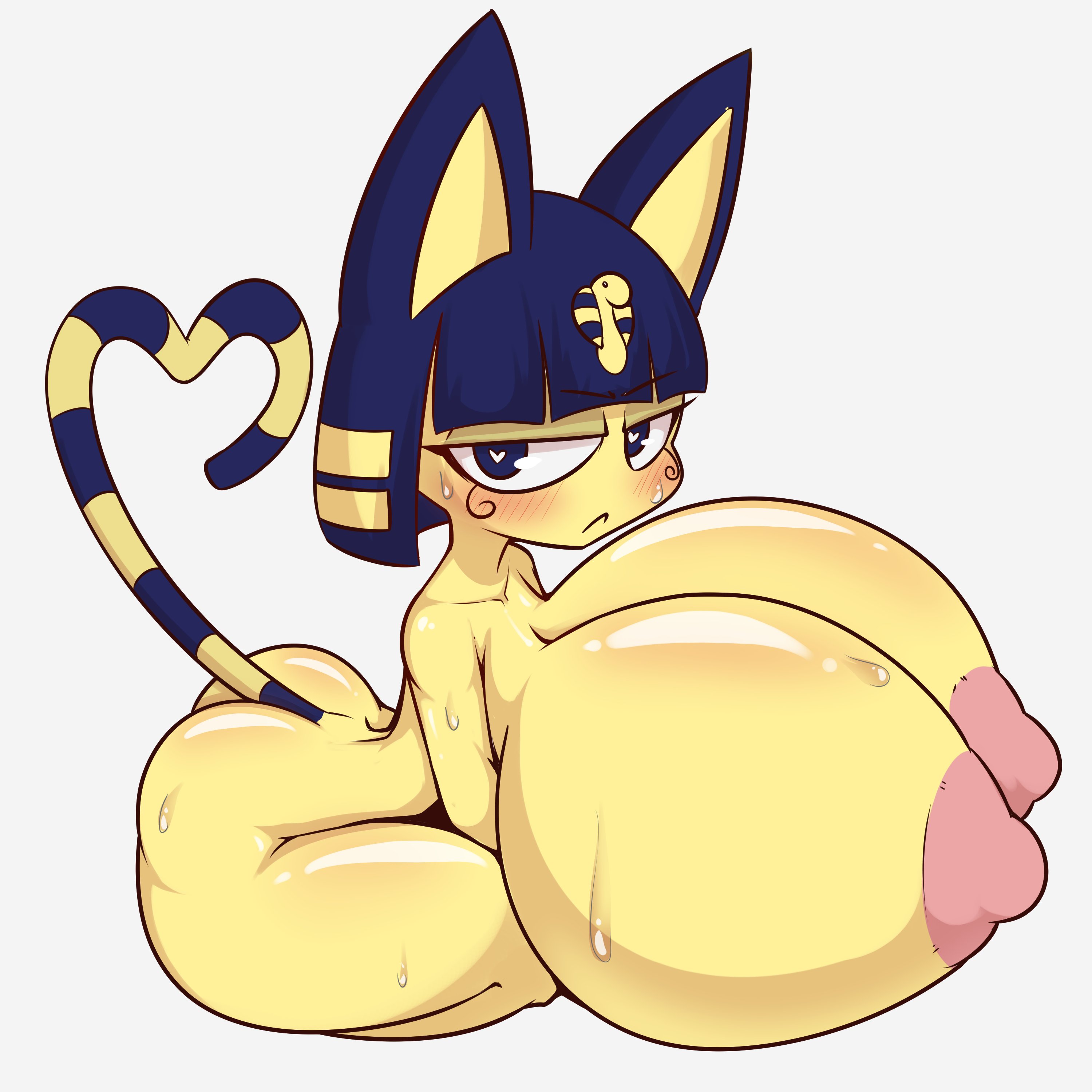 2022, animal crossing, ankha, ass, big breasts, breasts, female, huge breasts, mossyartburger, nintendo, nipples, shortstack, thick thighs, thighs