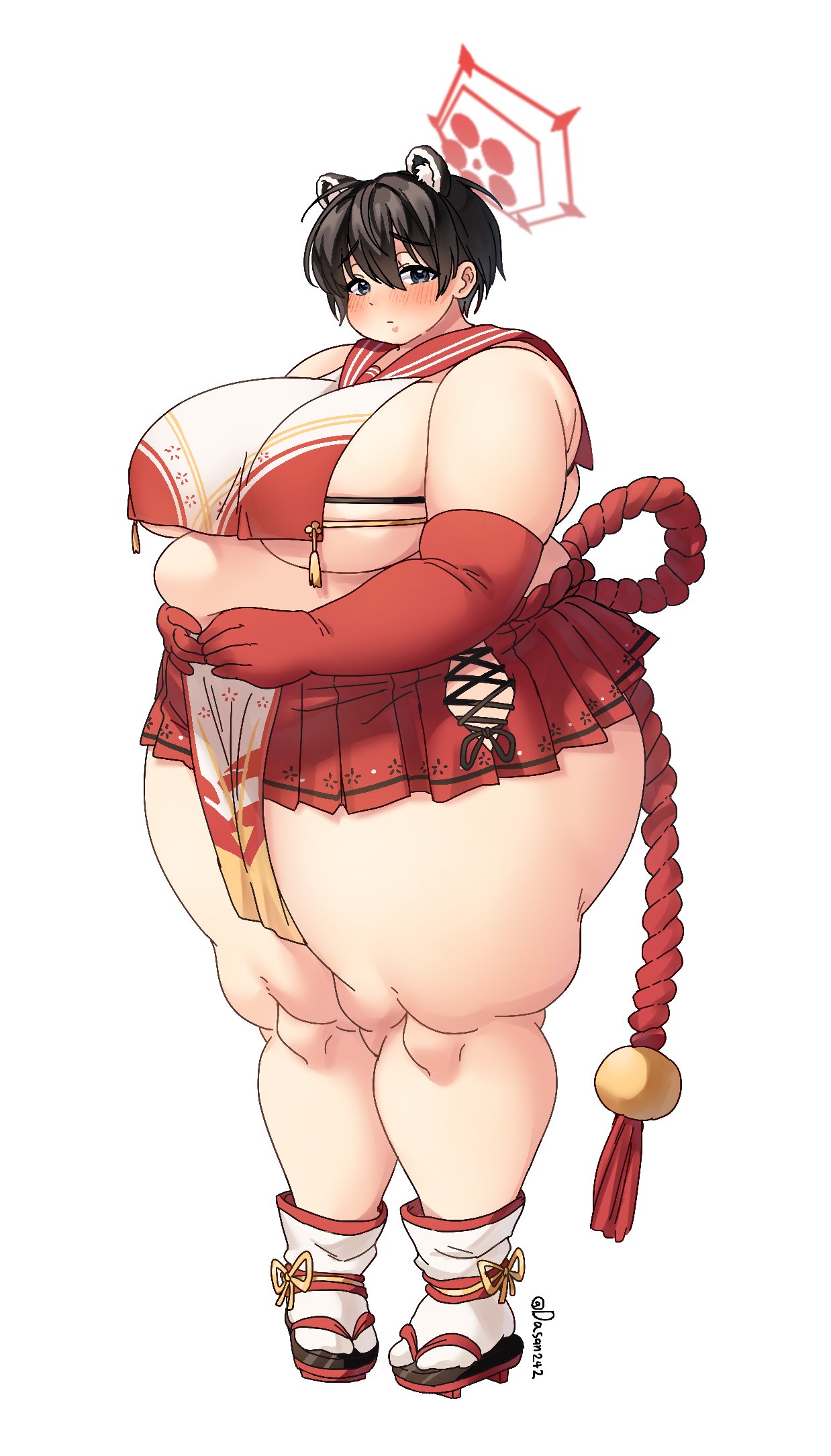 1girls 2022 animal_ears bbw belly big_breasts black_hair blue_archive breasts dasan24 eyebrows_visible_through_hair fat female female_focus huge_breasts large_breasts looking_at_viewer midriff obese obese_female short_hair sideboob simple_background solo solo_female solo_focus thick_thighs thighs tsubaki_(blue_archive) underboob very_short_hair white_background