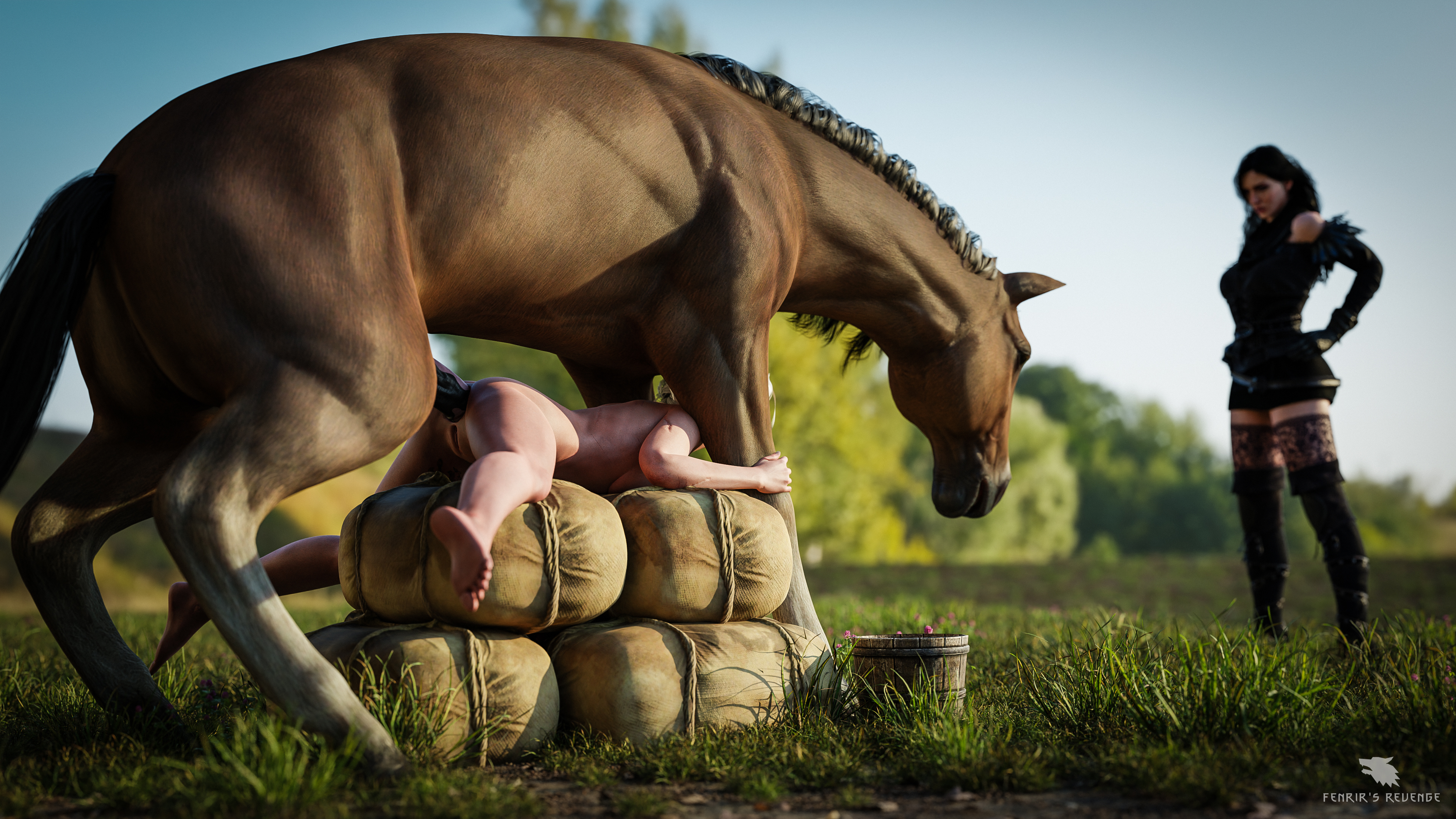 1animal, 1boy, 2girls, 3d, anal, black gloves, ciri, female, fenrir'srevenge, gloves, horse, horsecock, male, penis, skirt, tagme, the witcher (series), the witcher 3: wild hunt, yennefer, zoophilia