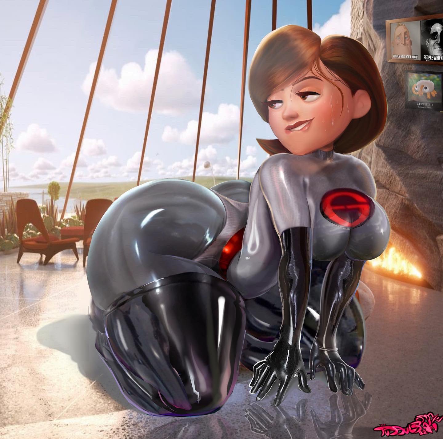 1girls 2022 alternate_costume alternate_version_available armwear ass ass_focus big_ass big_breasts biting_lip bodysuit bottom_heavy breasts brown_eyes brown_hair bubble_butt disney elastigirl elastigirl_(the_incredibles_2_supersuit) elbow_gloves female female_only helen_parr hips huge_ass human indoors kneeling large_ass large_breasts latex legwear looking_back mature_female medium_hair meme milf mother mr._incredible_becoming_uncanny pale_skin pin-up pixar short_hair slim_waist smooth_skin superheroine sweat the_incredibles the_incredibles_2 thick_thighs thighhighs thighs thunder_thighs tight_clothing tudduls wide_hips